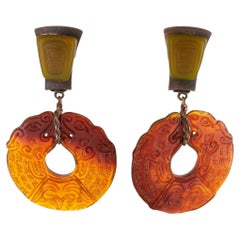 Claire Deve Paris Copper and Resin Clip Earrings Asian Inspired Design
