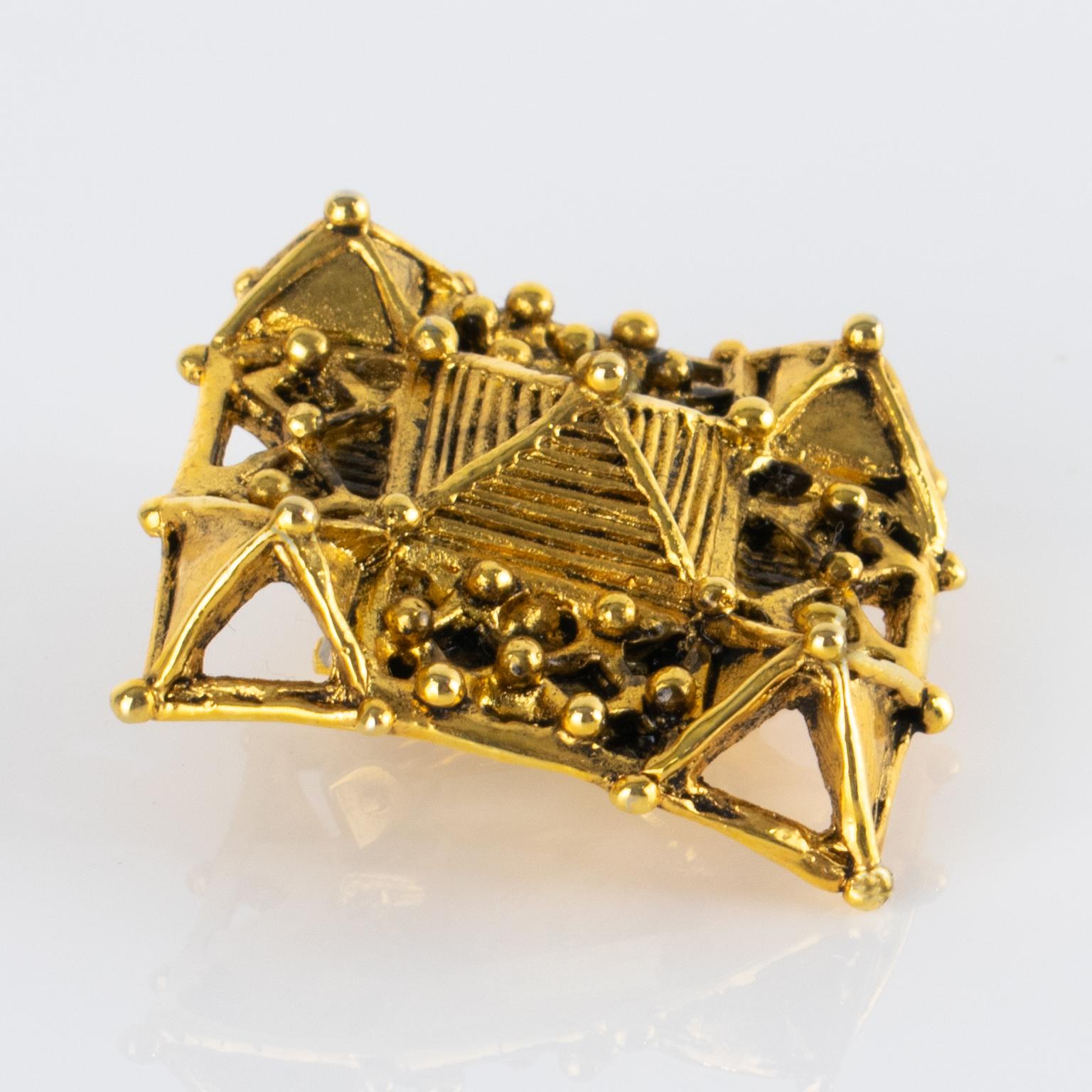 Claire Deve Paris Gilded Metal Geometric Clip-on Earrings im Angebot 2