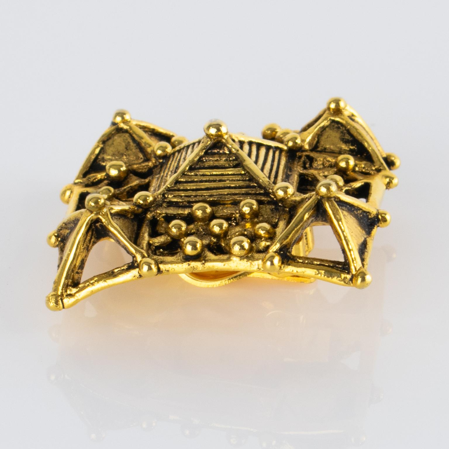 Claire Deve Paris Gilded Metal Geometric Clip-on Earrings im Angebot 3