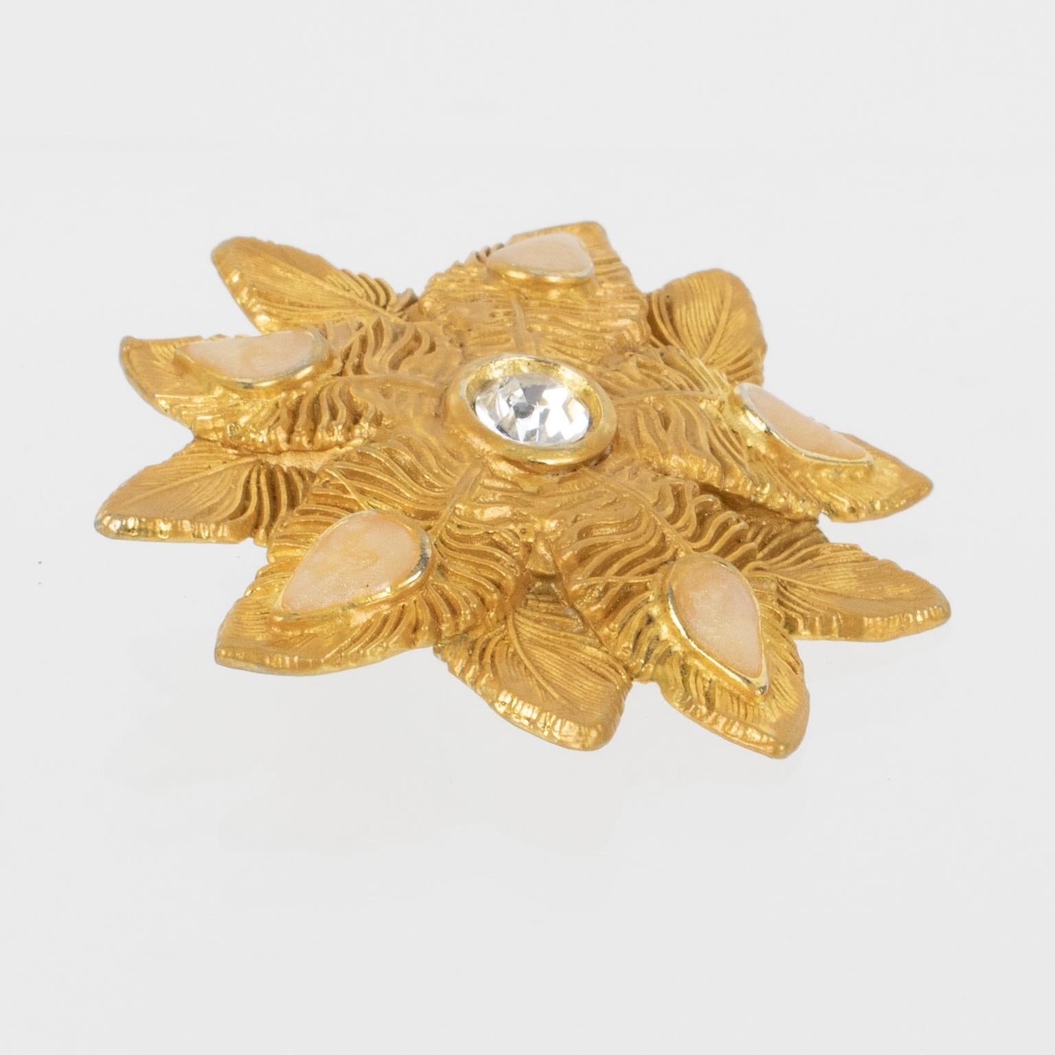 Claire Deve Paris - Boucles d'oreilles Clip floral en métal doré et cabochons en émail en vente 1