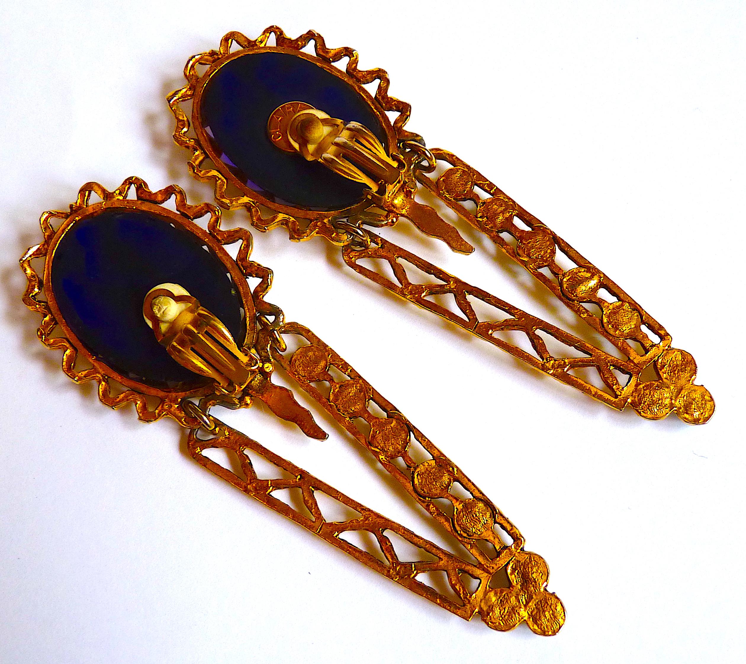 CLAIRE DEVE PARIS Long Dangle Clip On Earrings Vintage from the 1980's  For Sale 1