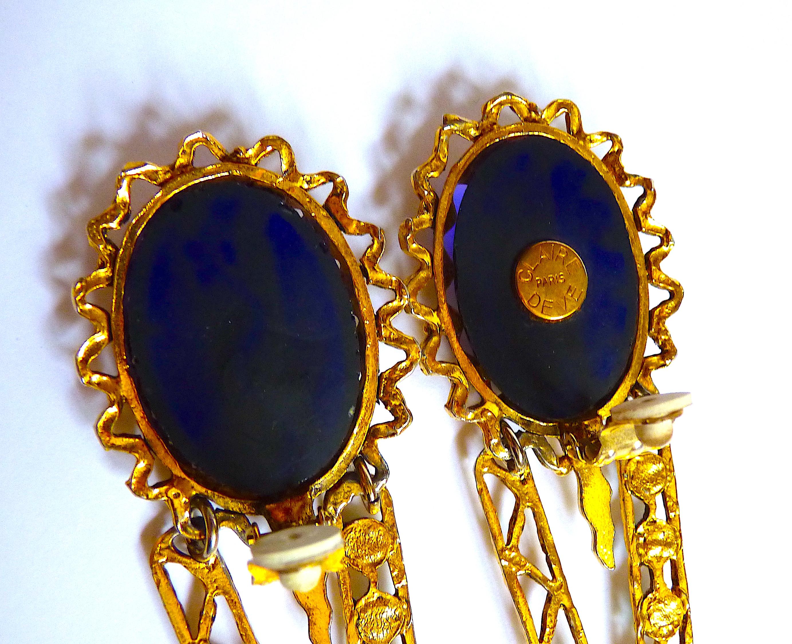 CLAIRE DEVE PARIS Long Dangle Clip On Earrings Vintage from the 1980's  For Sale 2