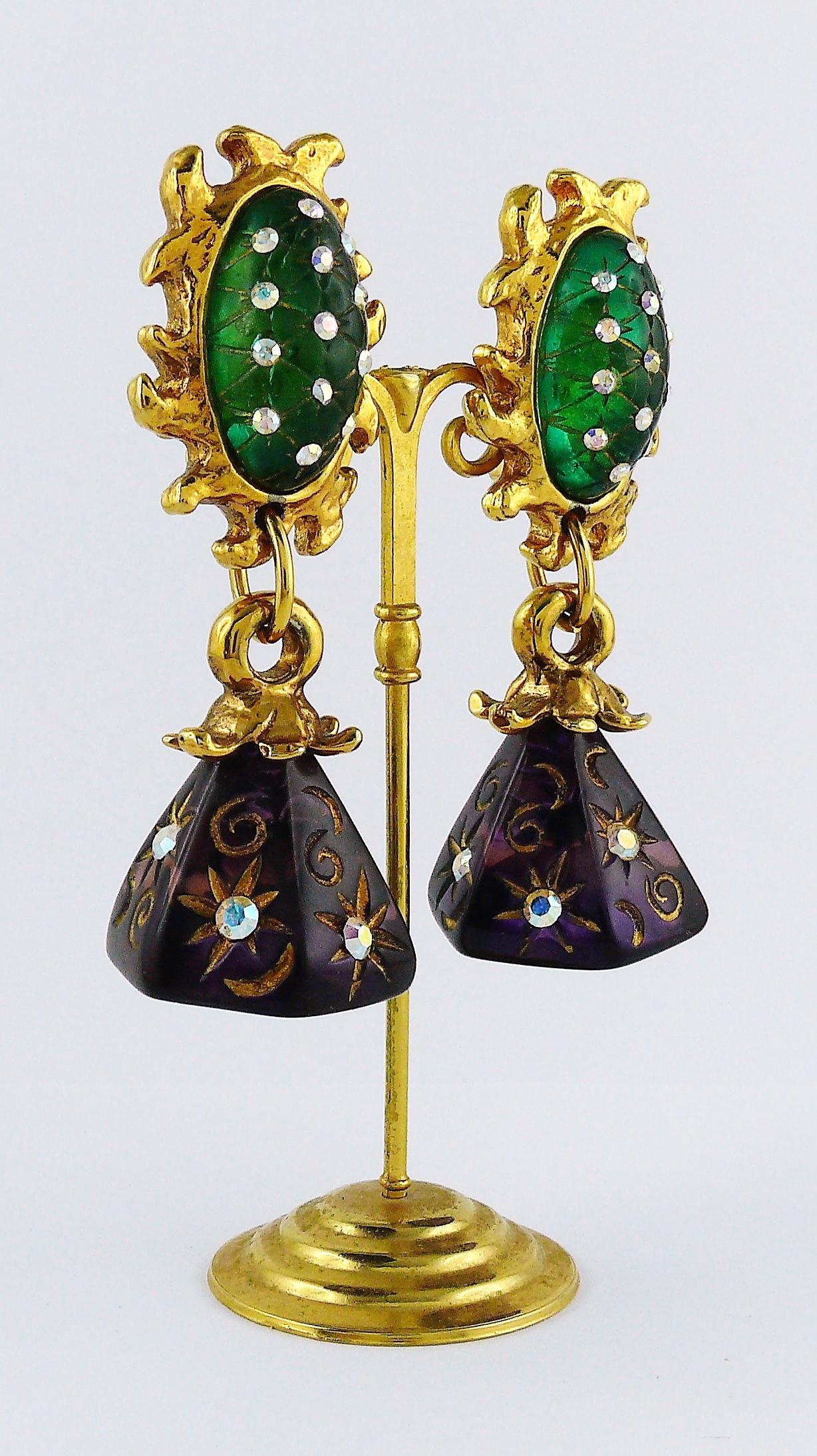 Claire Deve Vintage Celestial Jewelled Dangling Earrings In Good Condition In Nice, FR