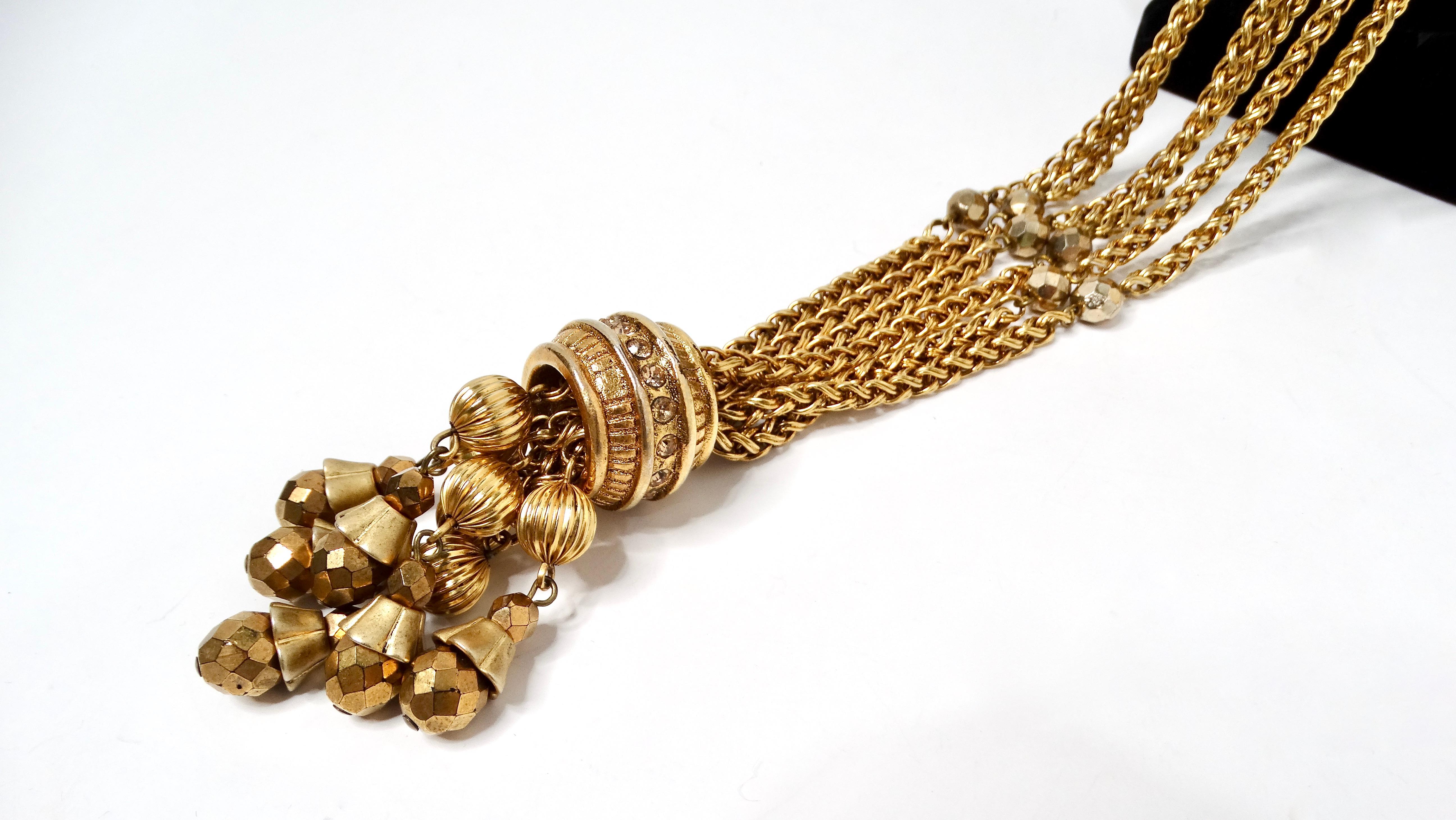 Claire Deve Vintage Collier Lariat à pompon en perles en tons dorés Pour femmes en vente