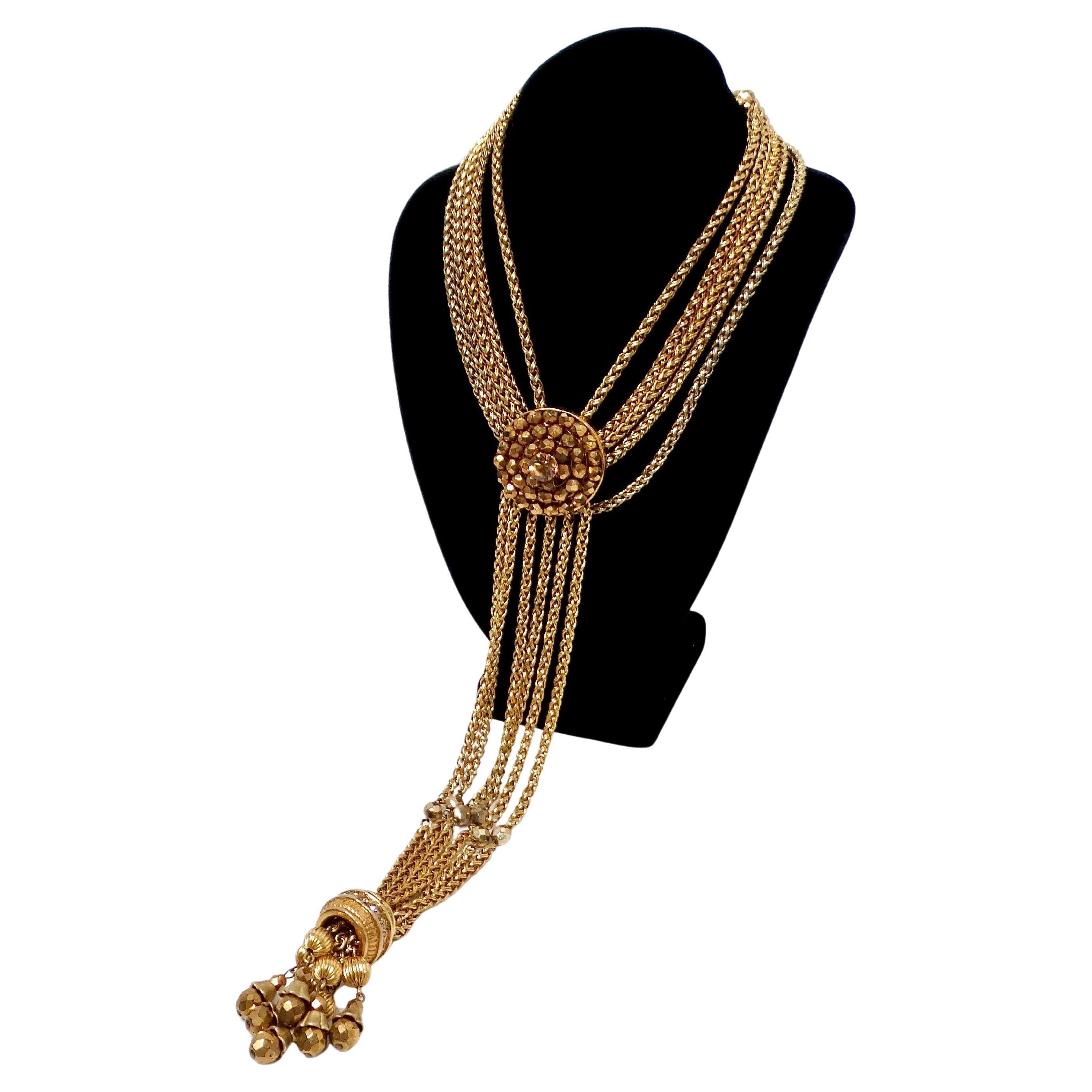 Claire Deve Collana con perline e nappe in corda vintage in tonalità oro