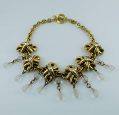 Claire Deve Vintage Gold Tone Jewelled Necklace with Glass Drops