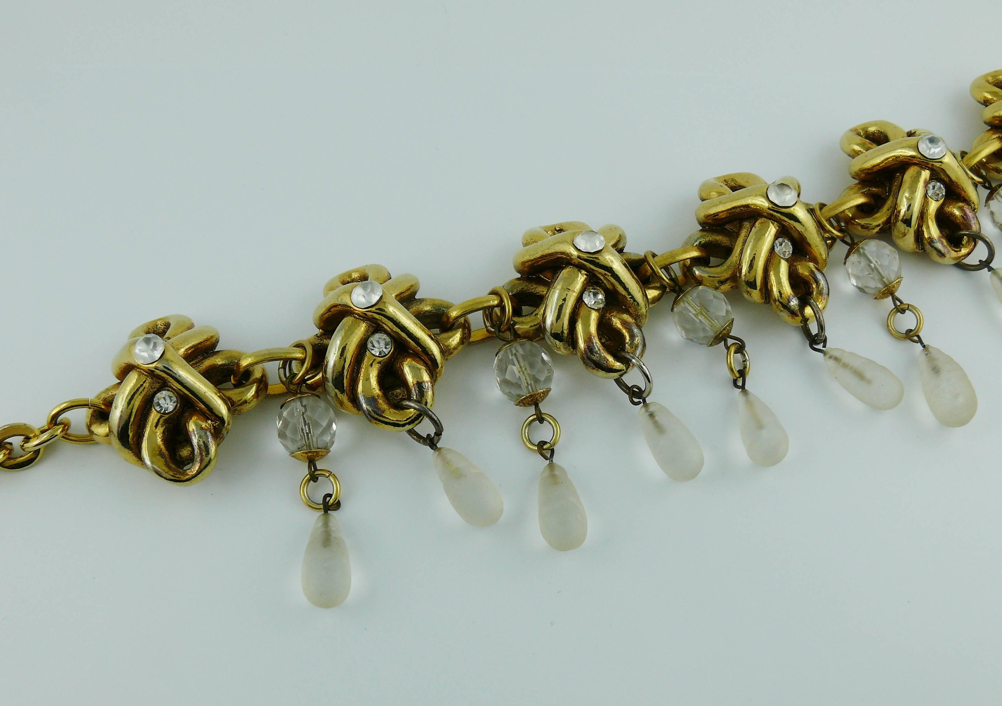 Claire Deve Vintage Gold Tone Jewelled Necklace with Glass Drops In Fair Condition For Sale In Nice, FR