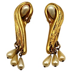 CLAIRE DEVE Vintage Massive Gold Tone and Pearl Clip-On Earrings