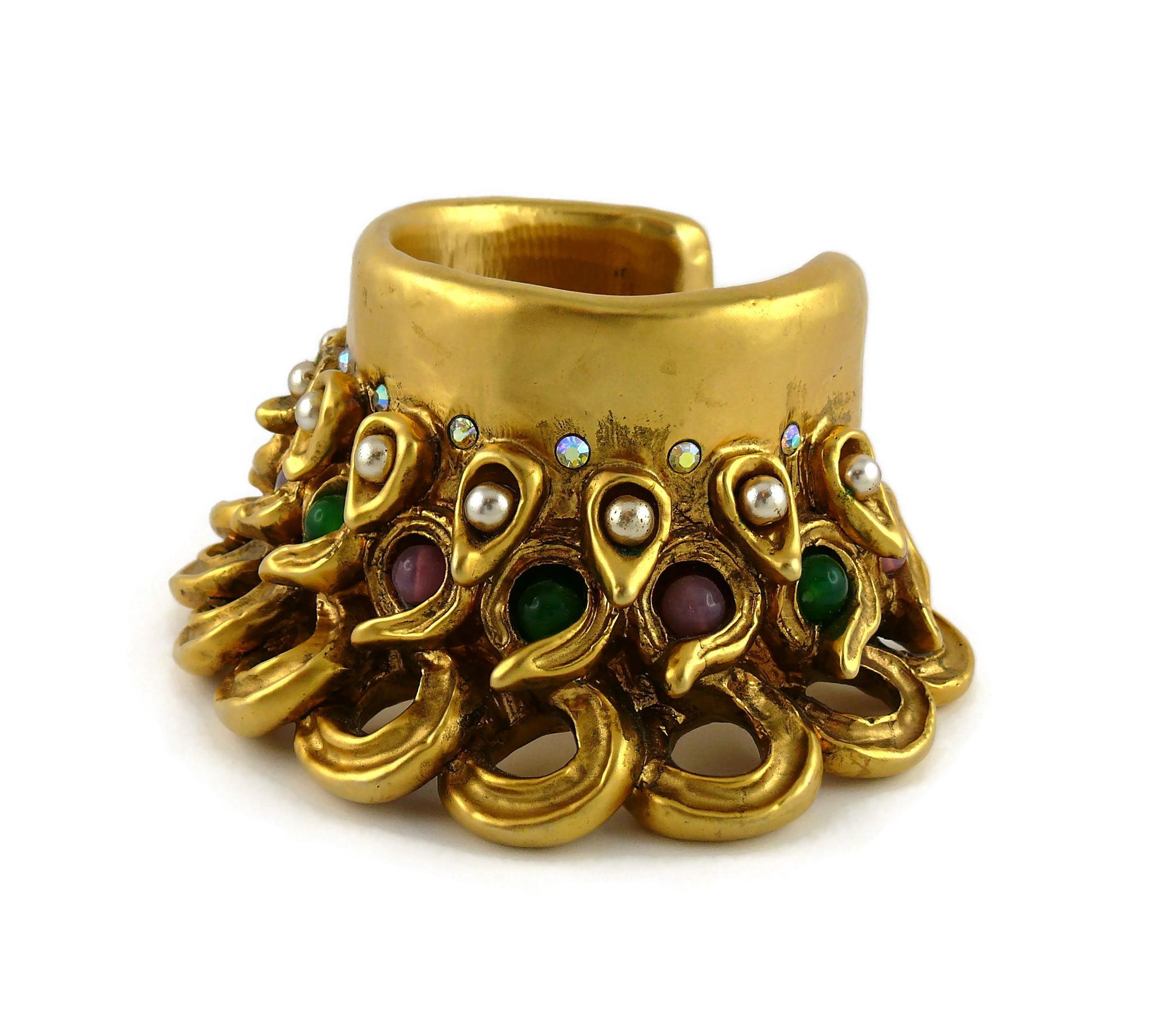 Claire Deve Vintage Massive Jewelled Cuff Bracelet In Good Condition In Nice, FR
