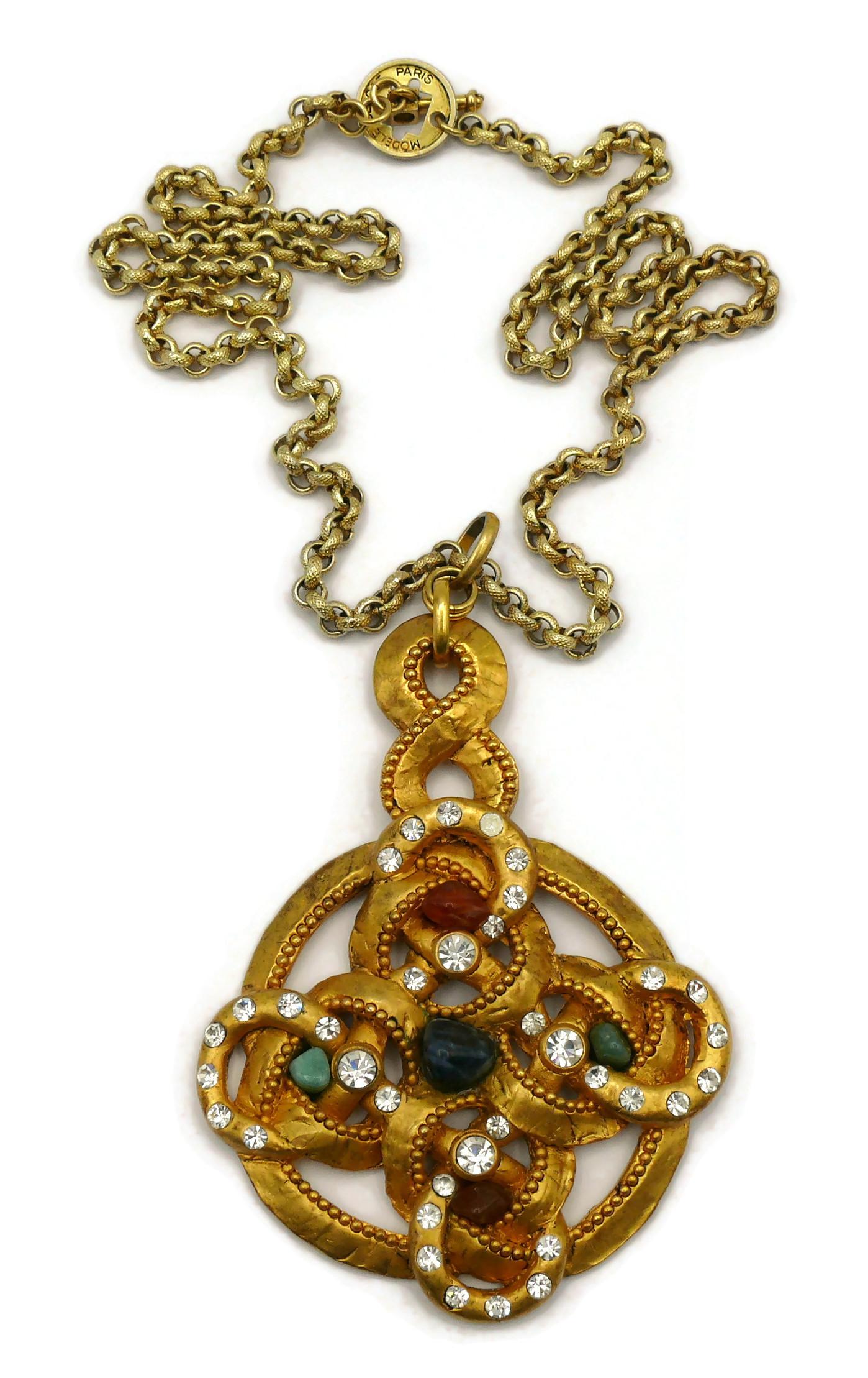 CLAIRE DEVE Vintage Massive Jewelled Pendant Necklace In Good Condition For Sale In Nice, FR