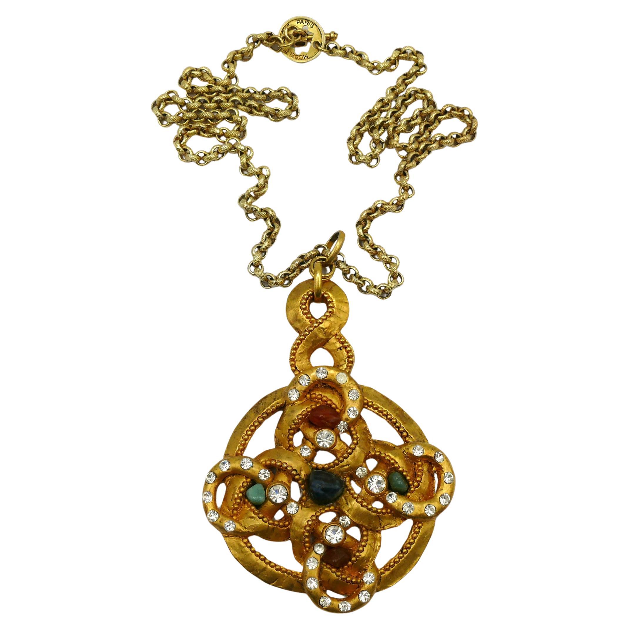 CLAIRE DEVE Vintage Massive Jewelled Pendant Necklace For Sale