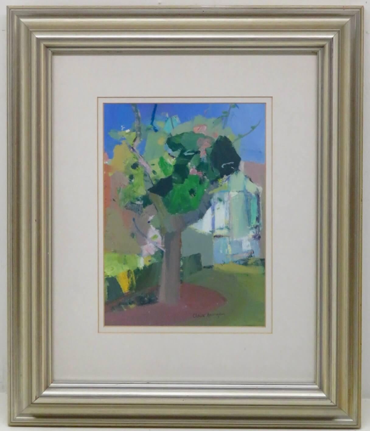 ARTIST : Claire Harrigan RSW (1964-) Écossaise
TITRE :  "Greenhouse And Apple Blossom" (1989)
SIGNÉ : en bas à droite et étiqueté au verso
MOYEN :  pastel à l'huile et acrylique sur carton
TAILLE :  46cm x 38cm avec cadre 
CONDITION : excellent