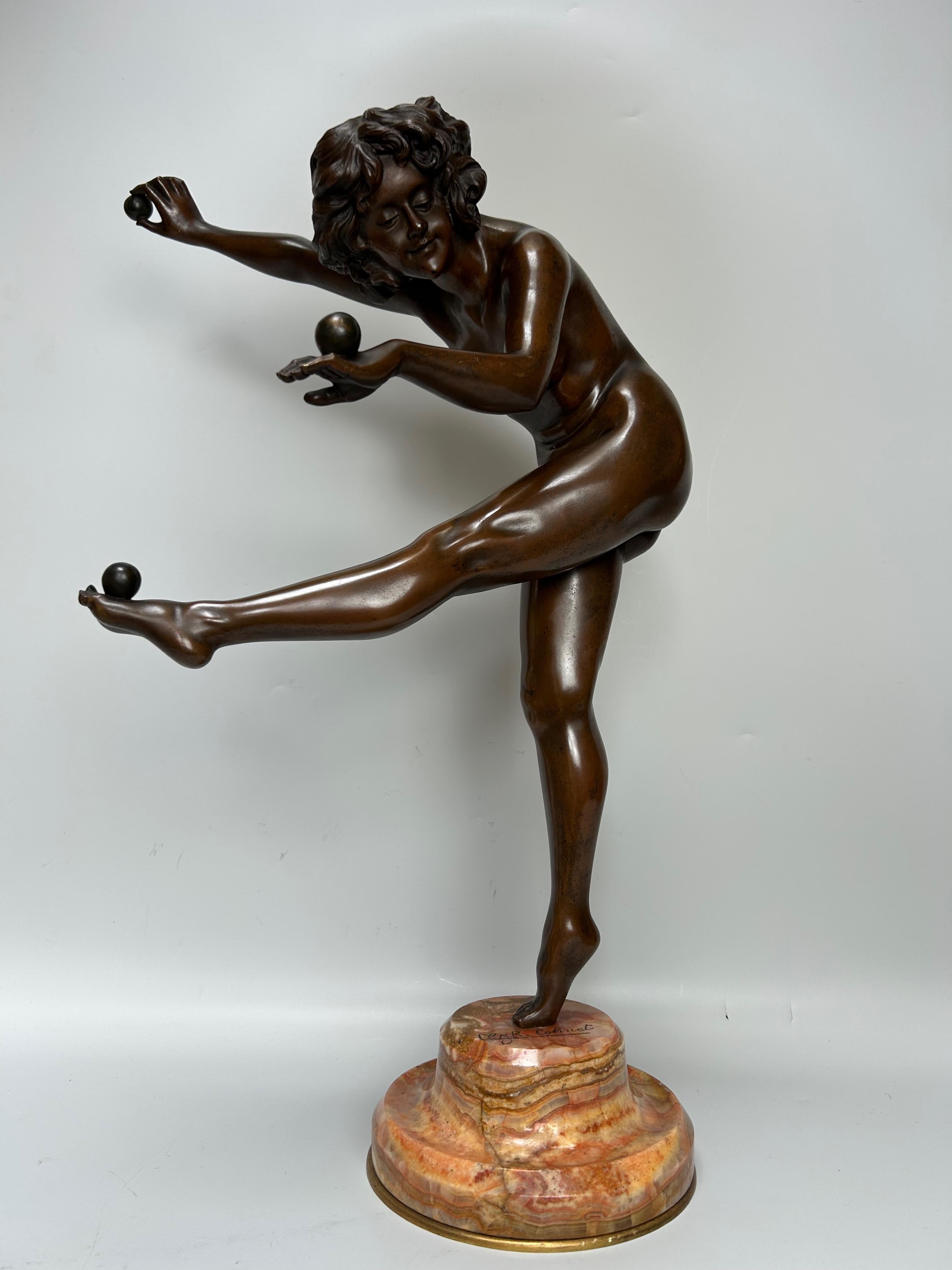 Belgian Claire Jeanne Colinet Bronze Art Deco Juggler For Sale