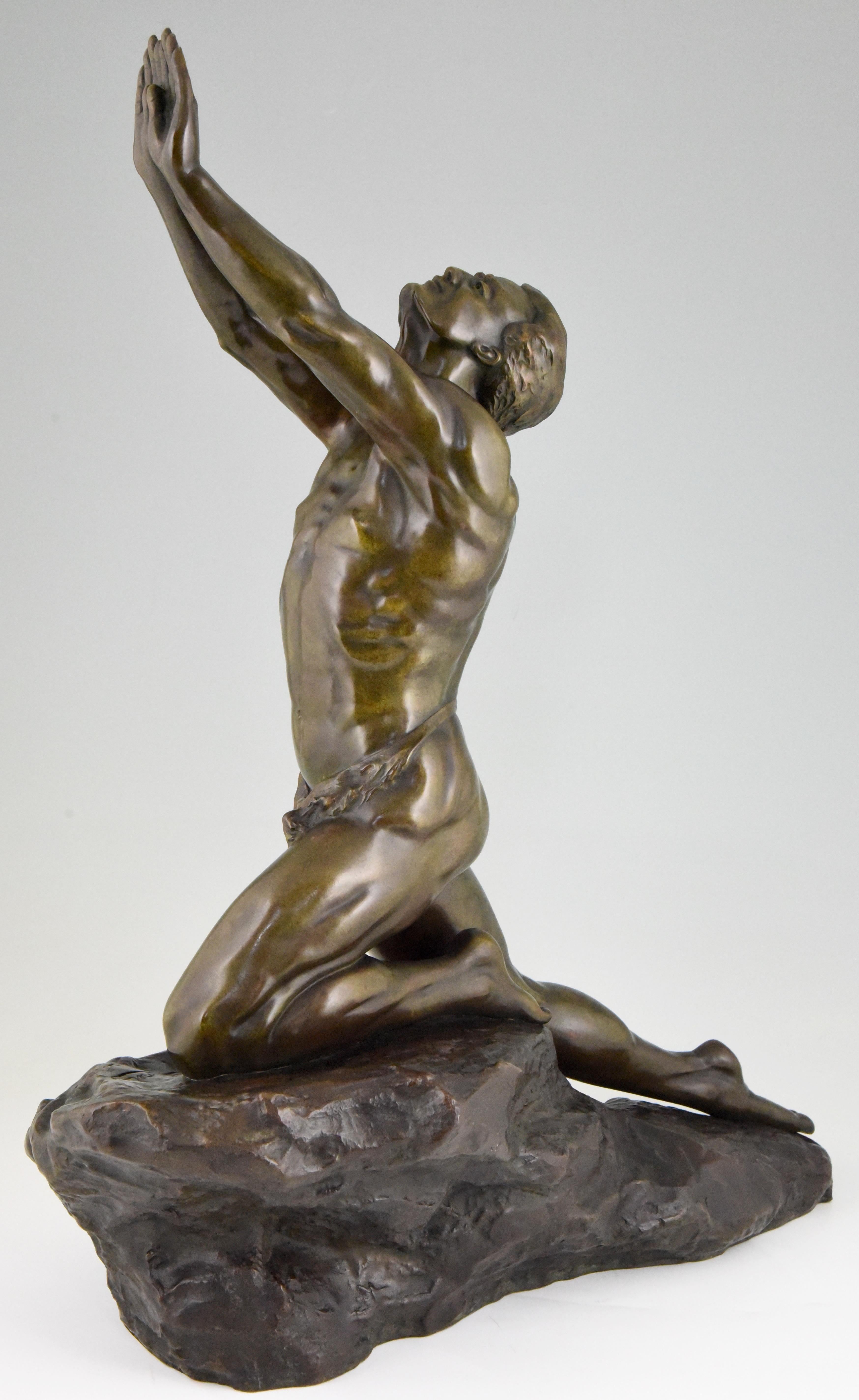 Claire Jeanne Roberte Colinet Art Deco Bronze Sculpture Male Nude Imploration 4