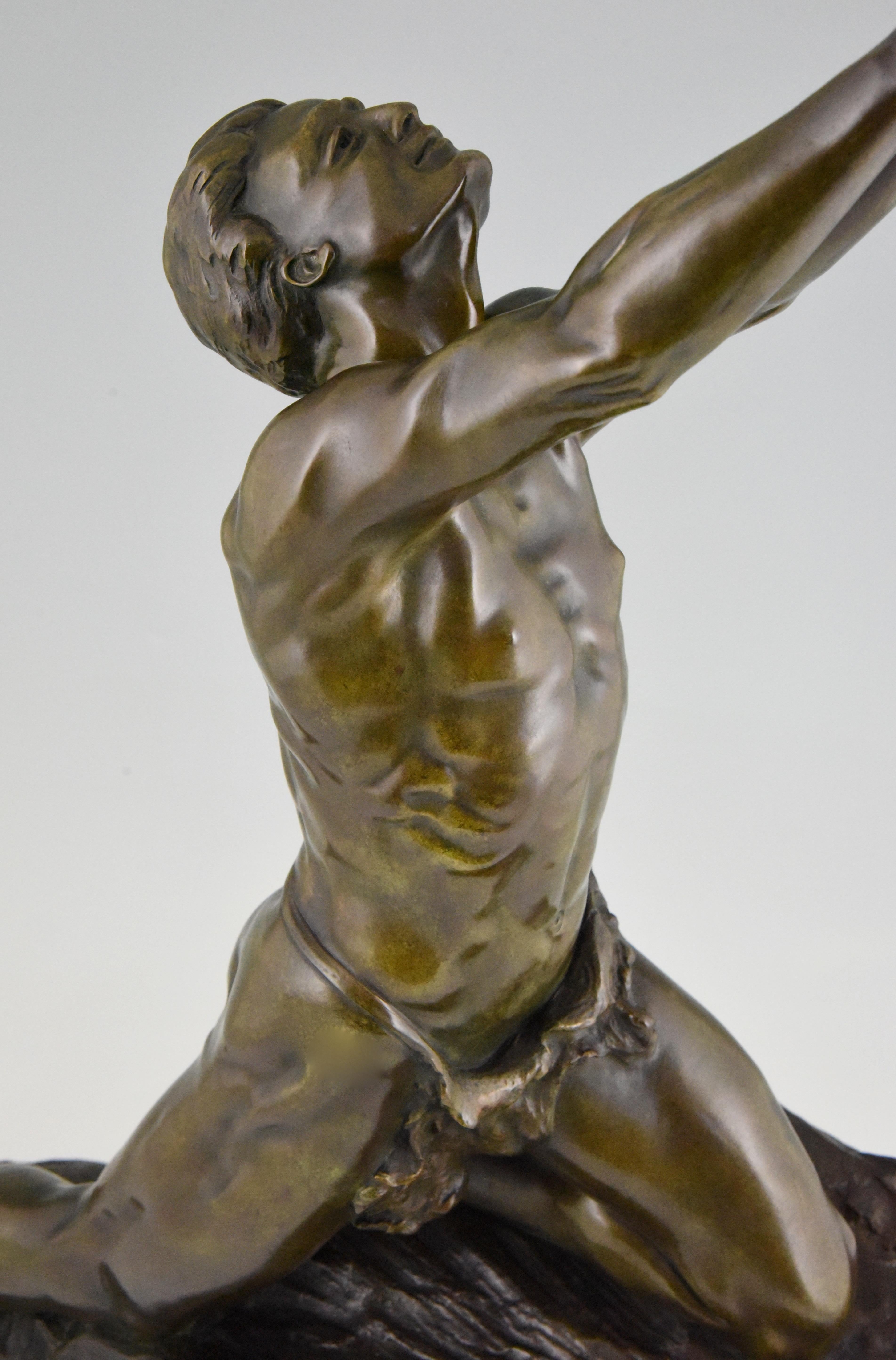 Claire Jeanne Roberte Colinet Art Deco Bronze Sculpture Male Nude Imploration 5