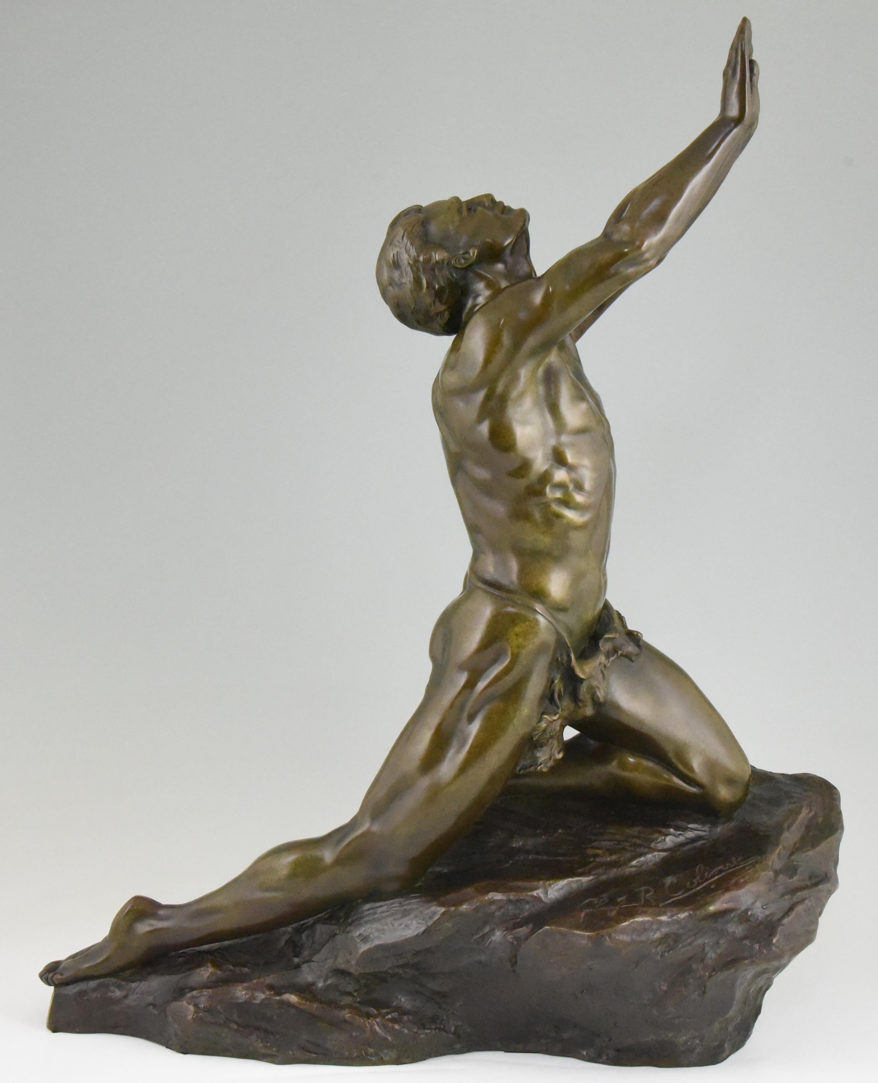 Claire Jeanne Roberte Colinet Art Deco Bronze Sculpture Male Nude Imploration 1