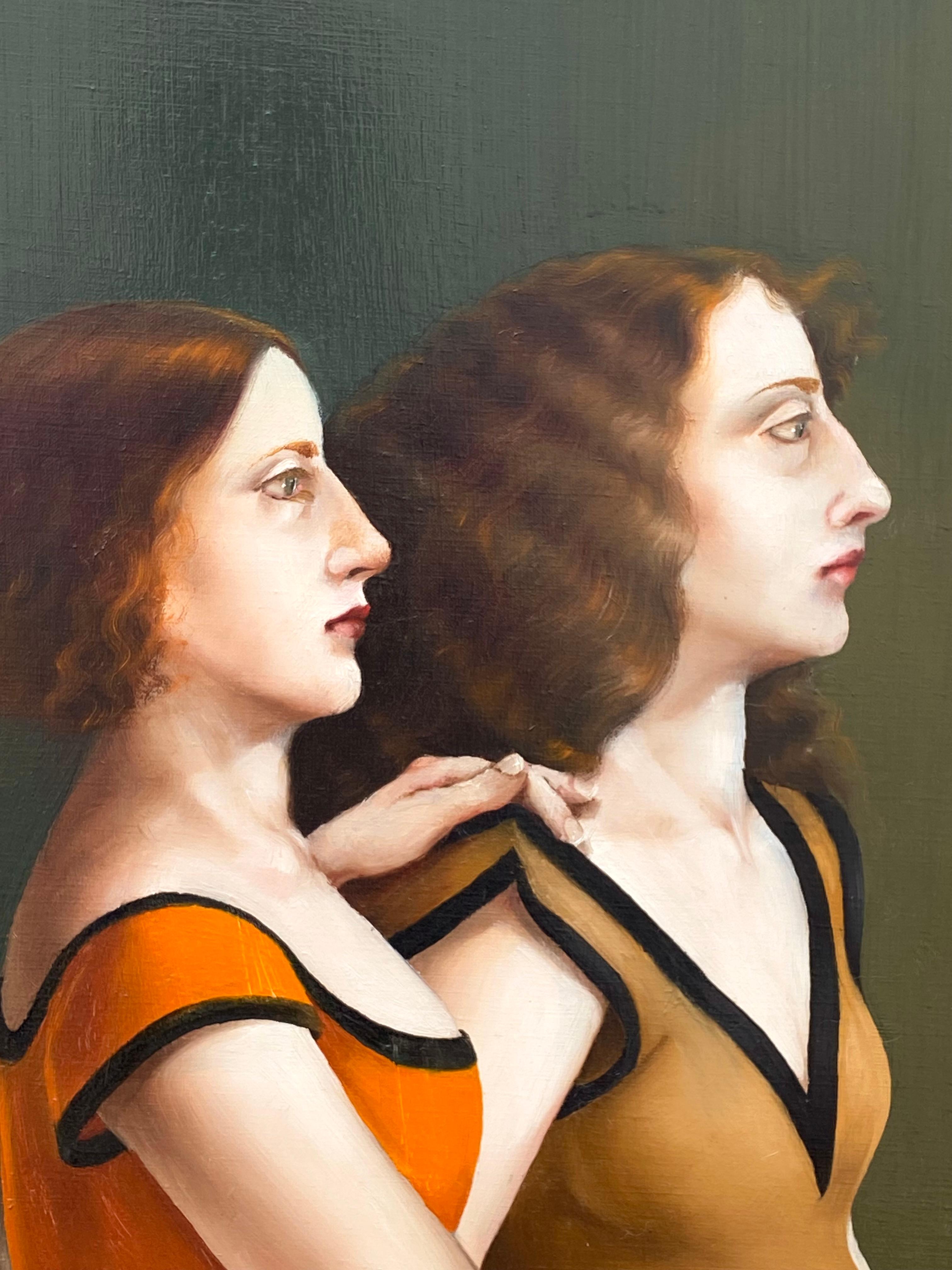 “Twins” - Black Figurative Painting by Claire Klarewicz-Okser