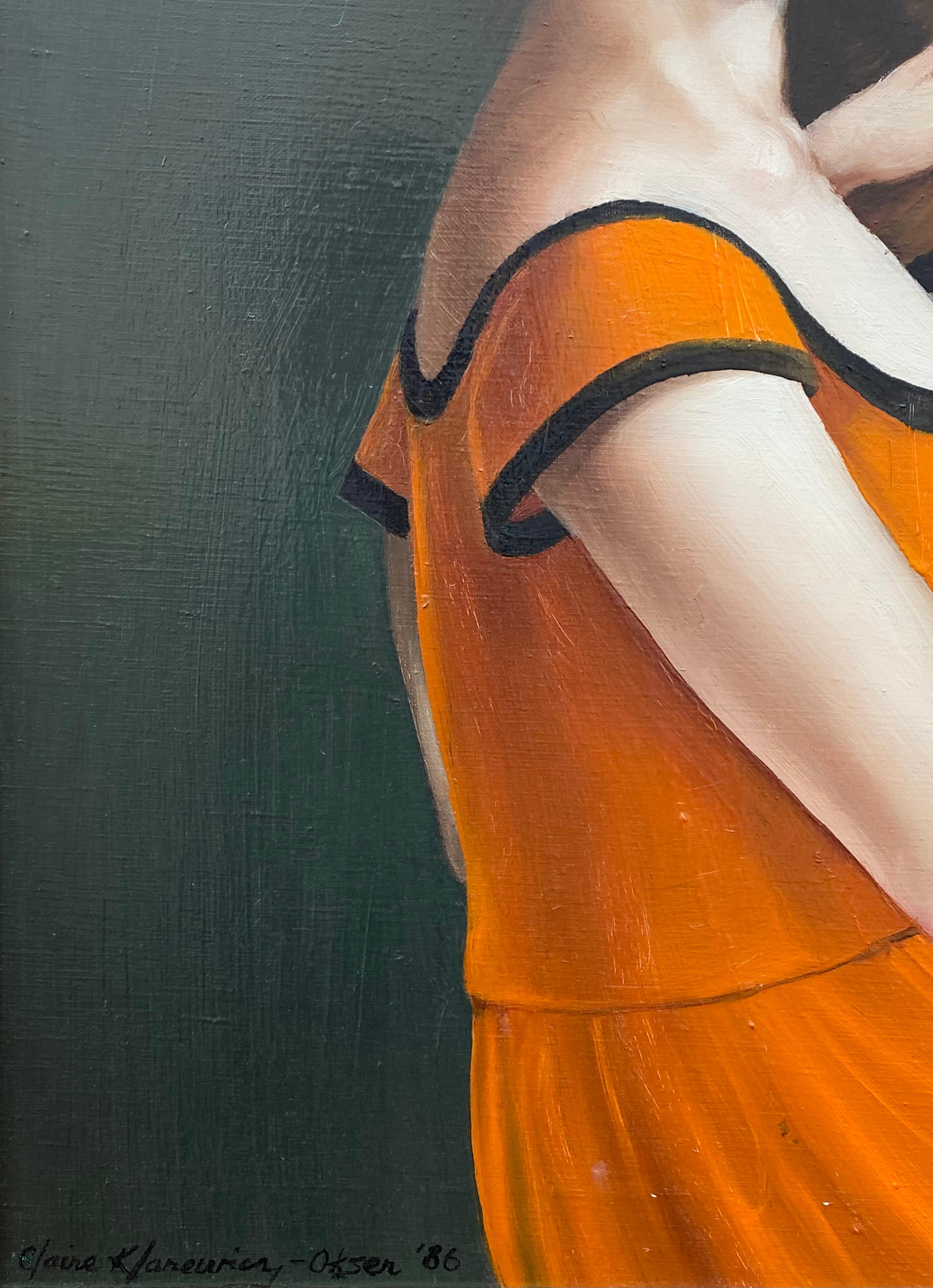 Mesmerizing double female portrait in profile by the contemporary American realist artist, Claire Klarewicz-Okser.  Oil paint on linen canvas.  Signed lower left by the artist and dated 1986.  Condition is excellent.  Titled “Twins” on label verso. 