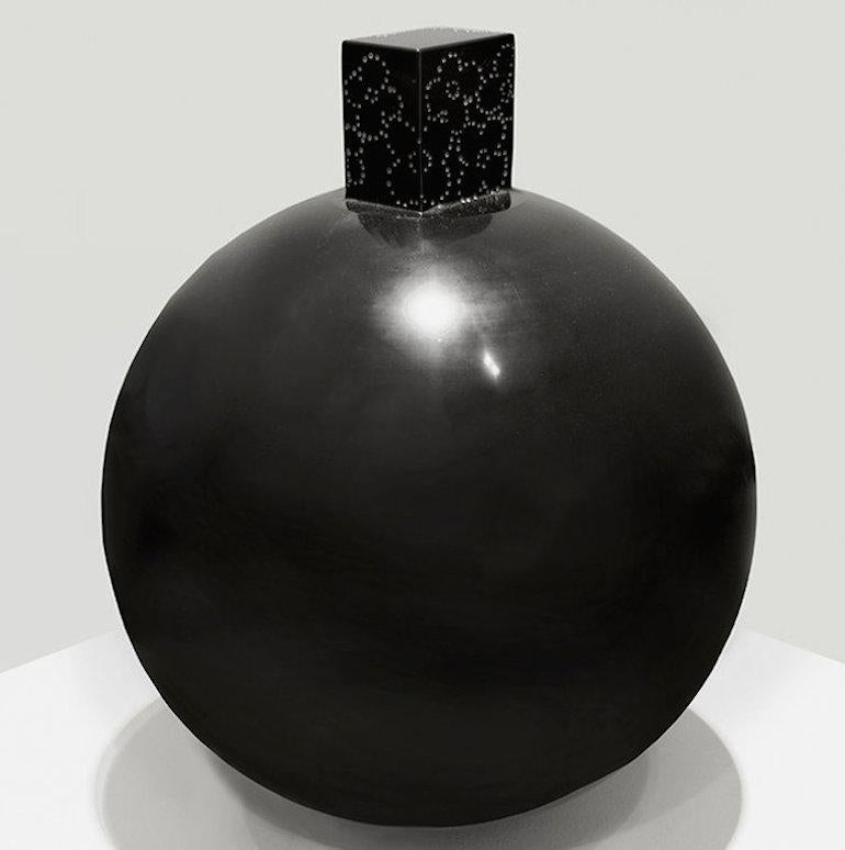 Grenade With Flowers, black marble - Sculpture by Claire Lieberman