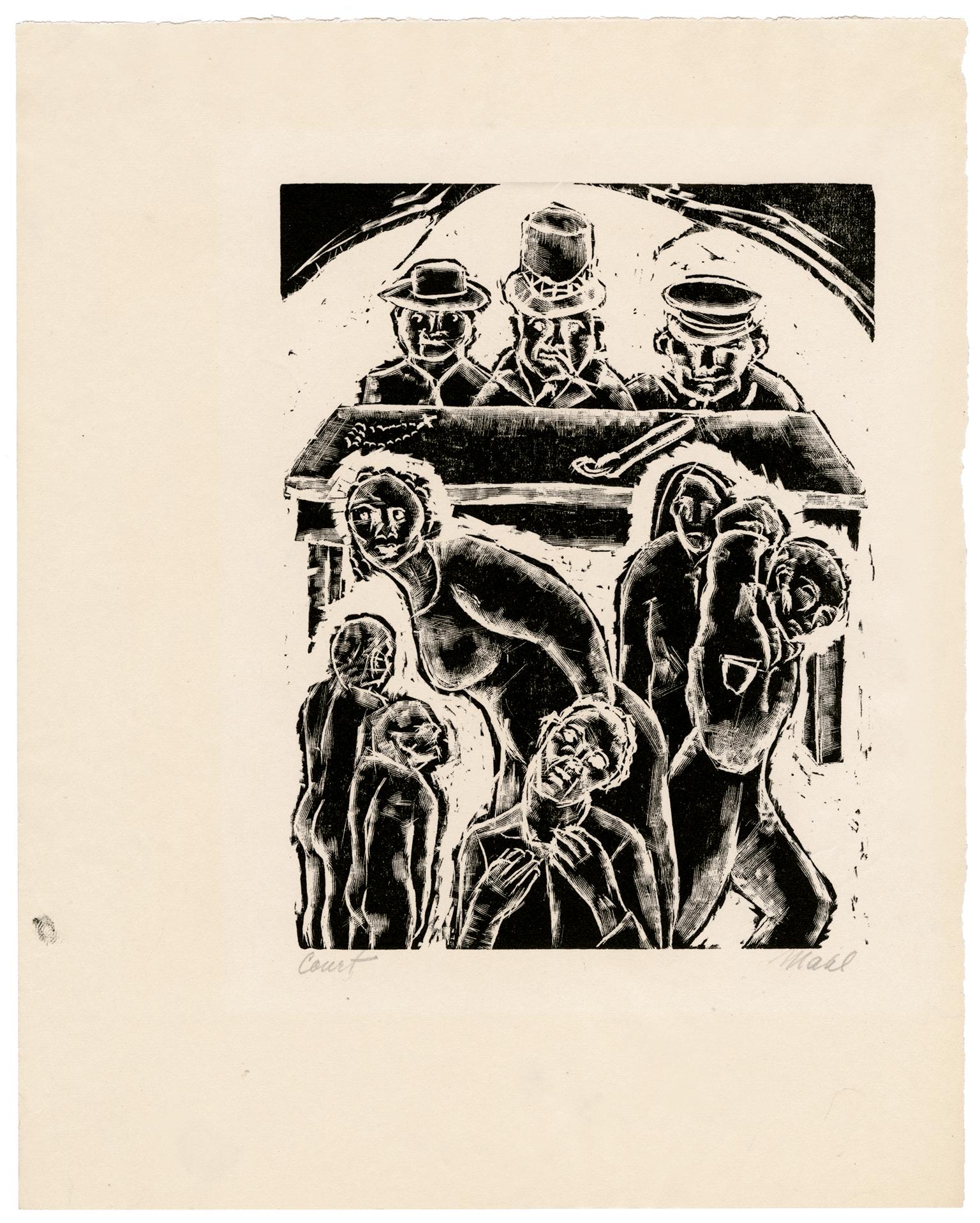 'Court' — 1930s Social Conscience, WPA Woman Artist - Print by Claire Mahl Moore