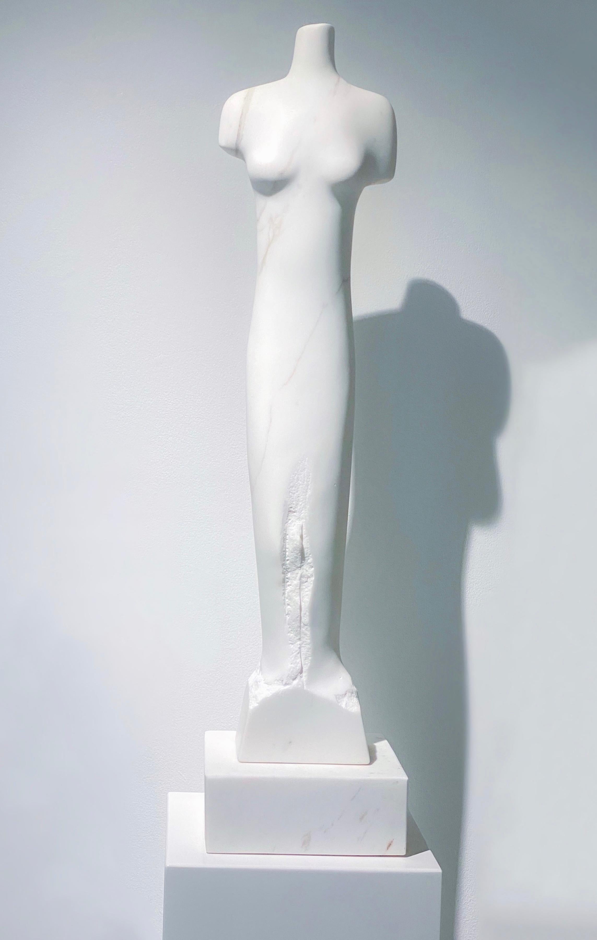Claire McARDLE
(b. 1954, United States)
Estella
Italian calacatta marble
36 x 9 x 9 inches
Signed in the stone

A native of the Washington D.C. area, after earning a Fine Arts degree from Virginia Commonwealth University, Claire moved to Carrara,