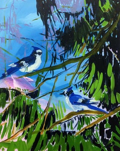 Blue Jays, impressionist landscape and animal painting