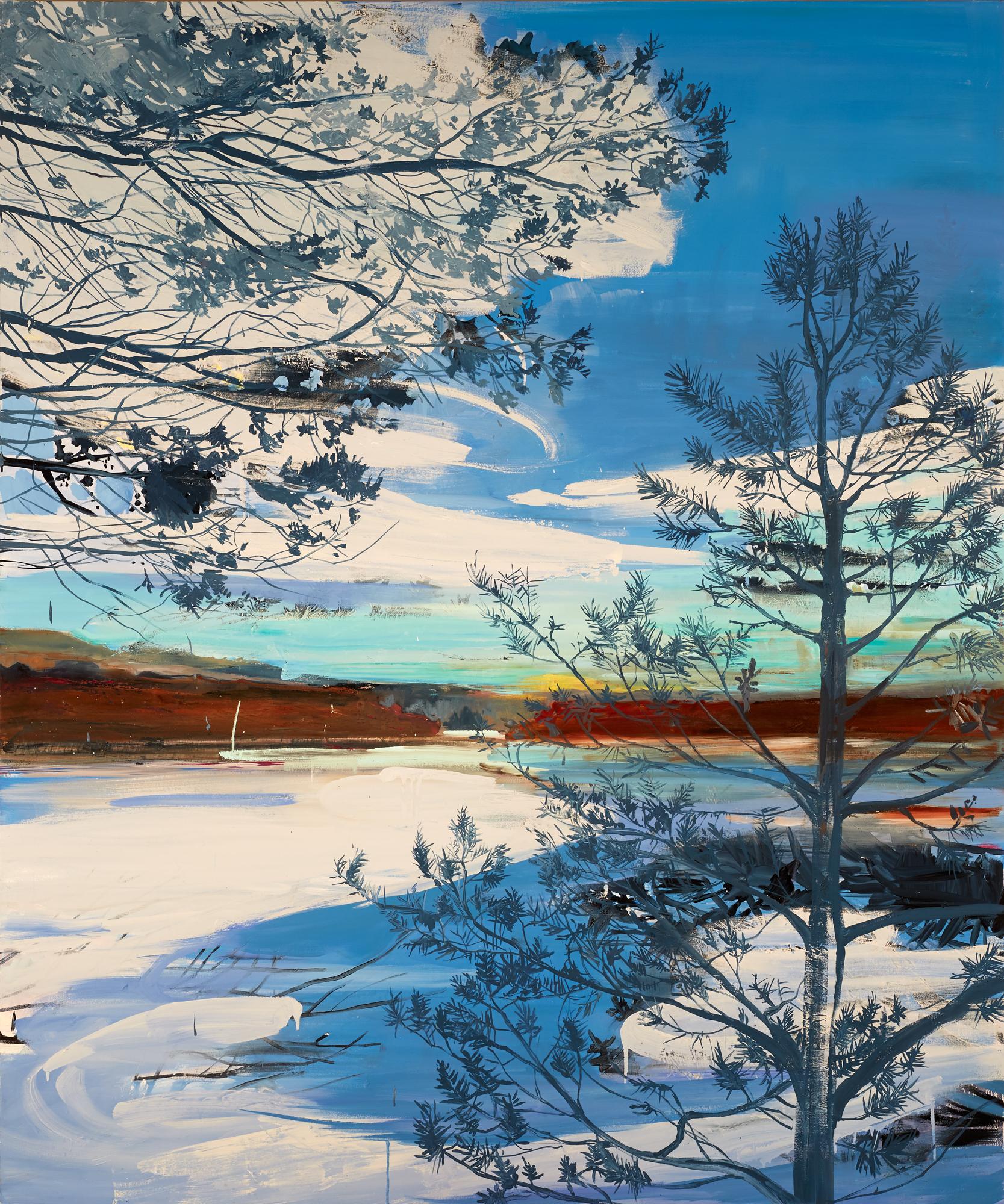 Claire McConaughy Landscape Painting - Suede Blue Lake, impressionist landscape painting