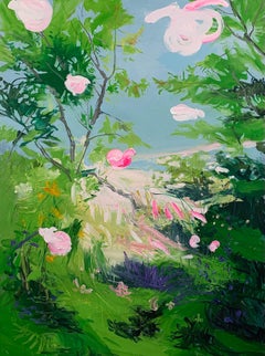 Wild Roses Dancing in the Summer, impressionist landscape painting