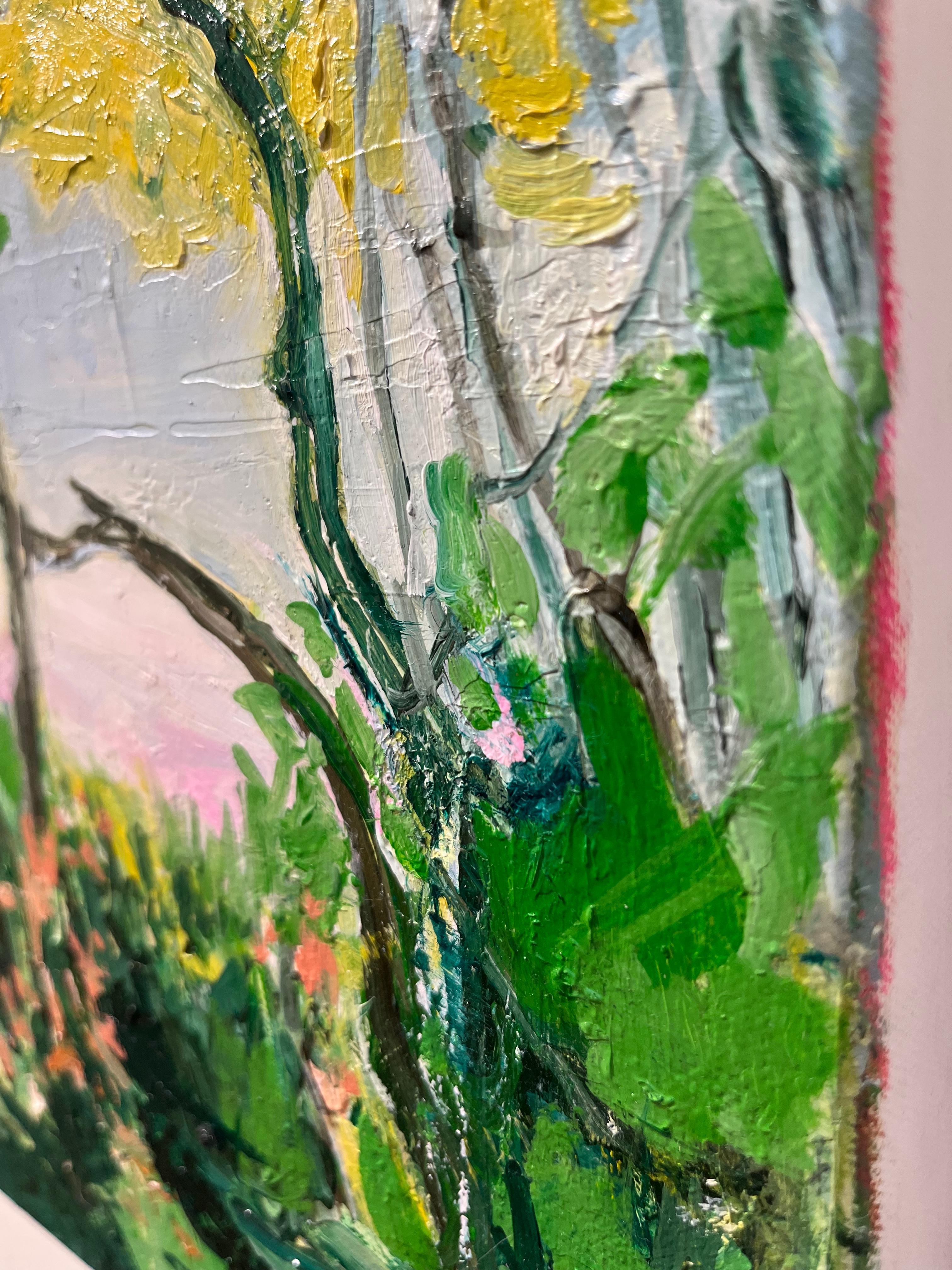 Wild Roses Jamaica Bay Wildlife Refuge 1, impressionist landscape painting - Painting by Claire McConaughy