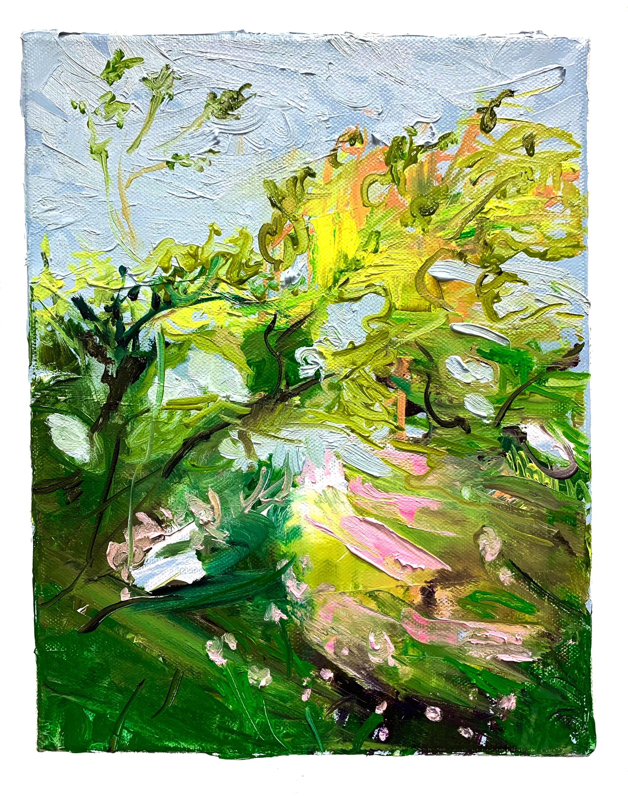 Claire McConaughy Landscape Painting - Wild Roses Jamaica Bay Wildlife Refuge 1, impressionist landscape painting