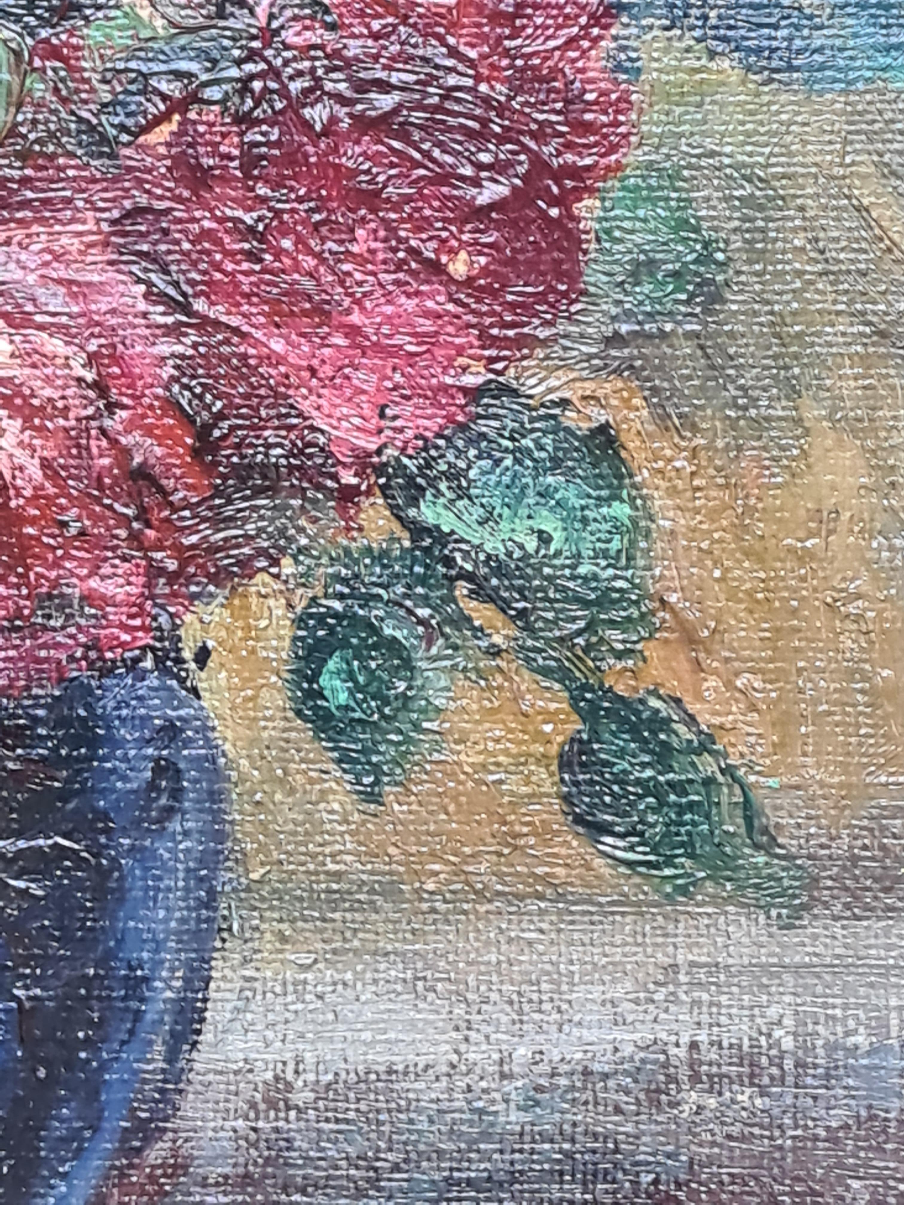 Nature morte impressionniste française du milieu du siècle, roses dans un vase 4