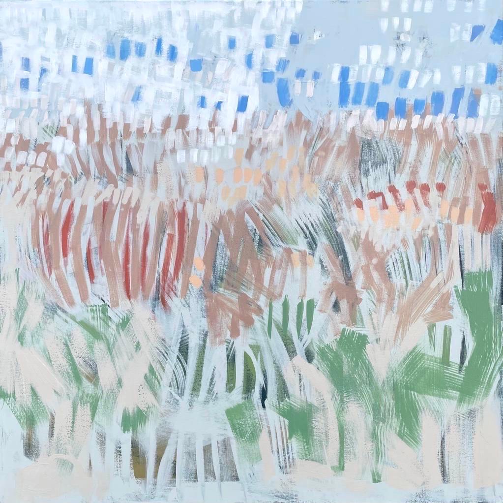 „Fen Marsh Rushes“, abstraktes Landschaftsgemälde von Claire Oxley 