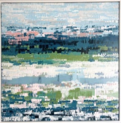 Malva junto al arroyo, pintura original, paisaje, abstracto, técnica mixta