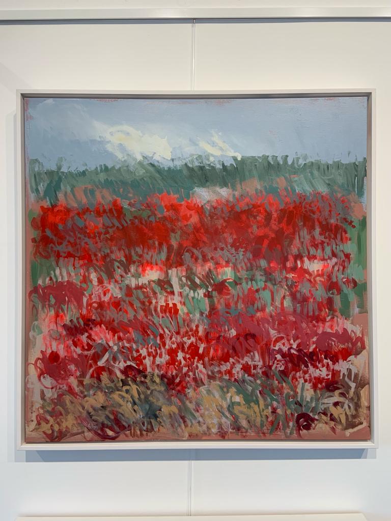 Poppies by the Dunes abstract landscape painting by British artist Claire Oxley 2