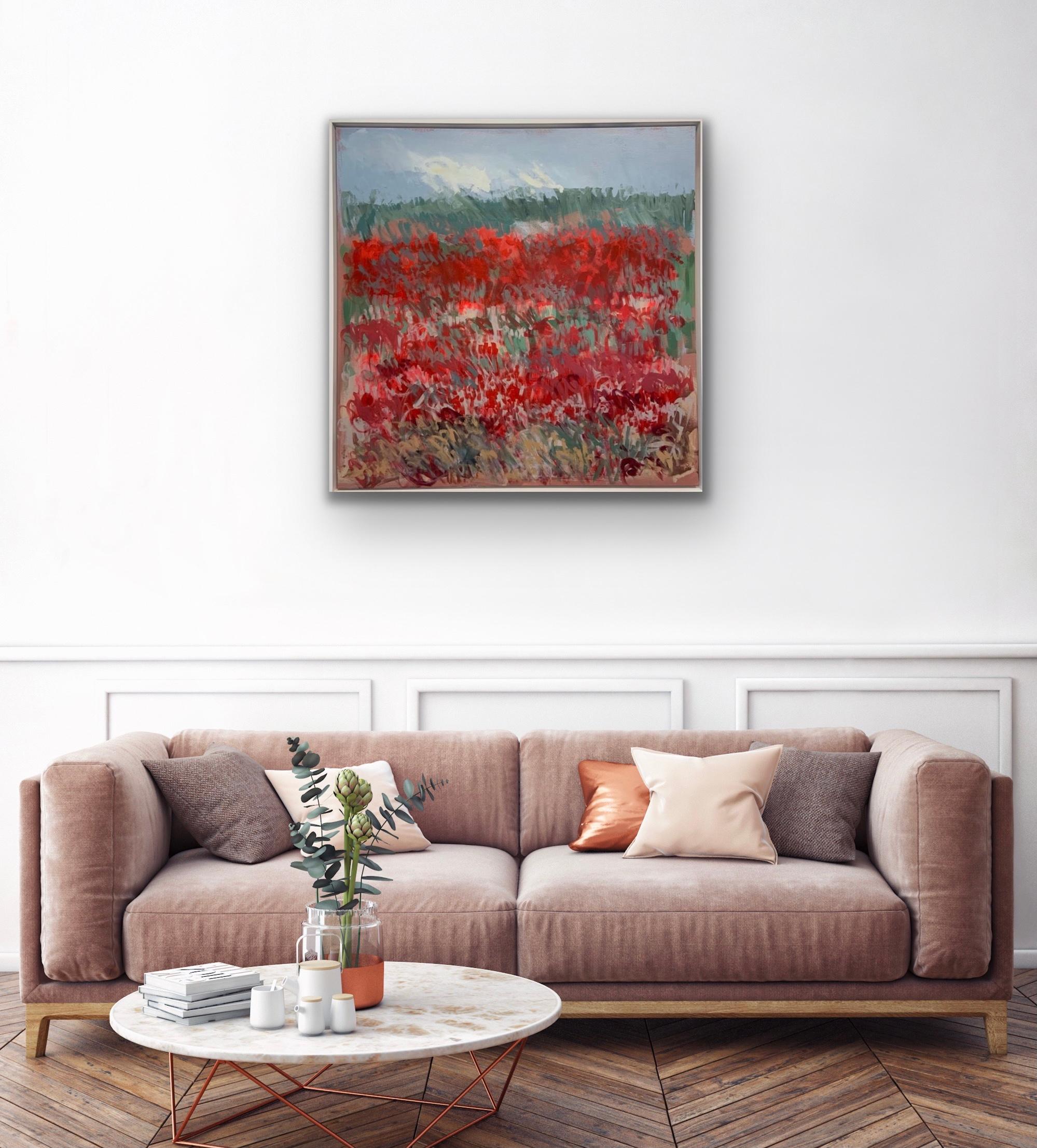 Poppies by the Dunes abstract landscape painting by British artist Claire Oxley 3
