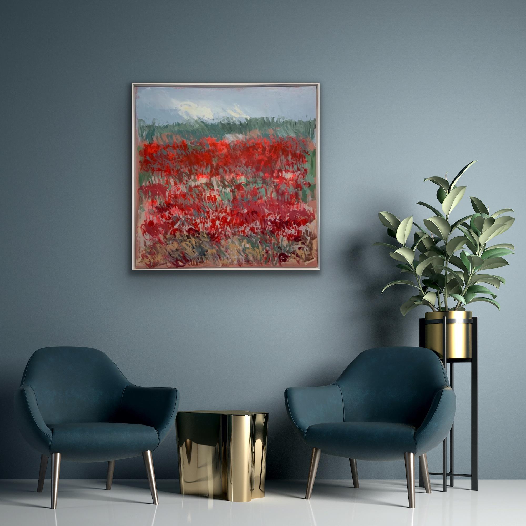 Poppies by the Dunes abstract landscape painting by British artist Claire Oxley 4