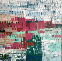 Flores de agua y escaramujos, pintura original, paisaje, abstracto, técnica mixta