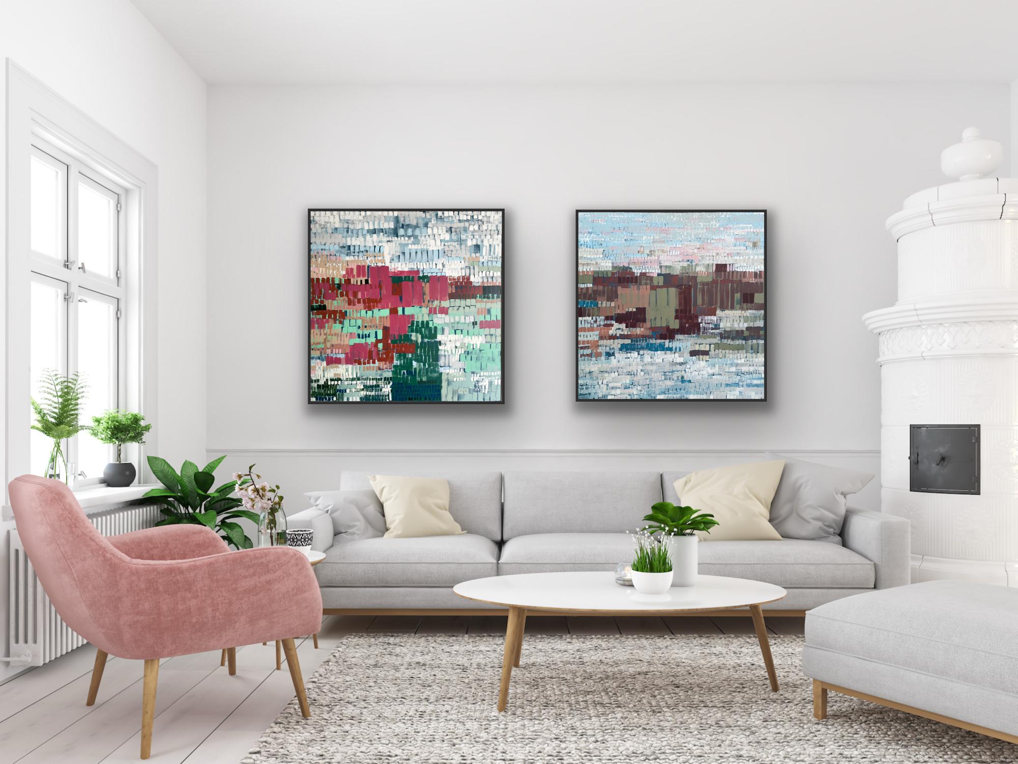 Abstract Painting di Claire Oxley - Waterflowers and Rosehips & Stiffkey Morning, dittico, dipinto originale