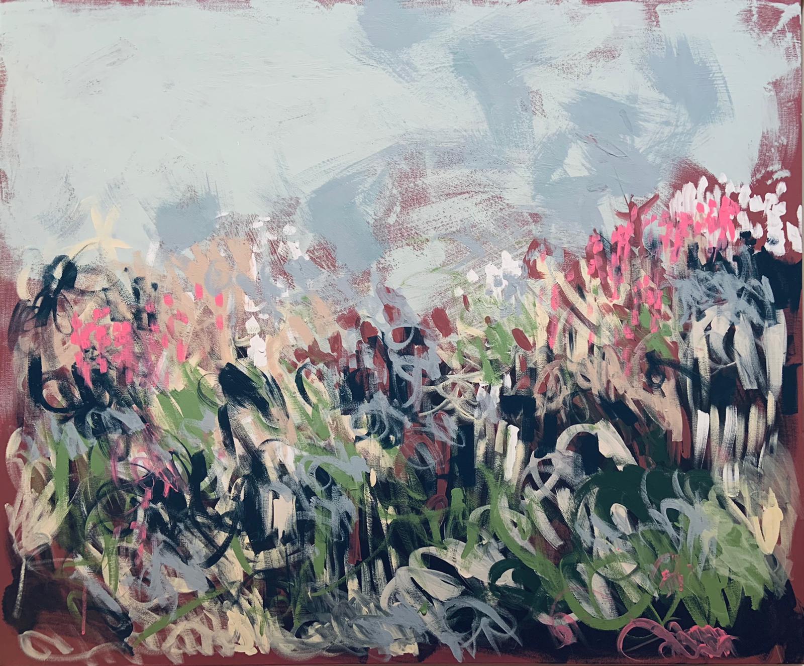 Claire Oxley Landscape Painting - Wildflowers after Downpour