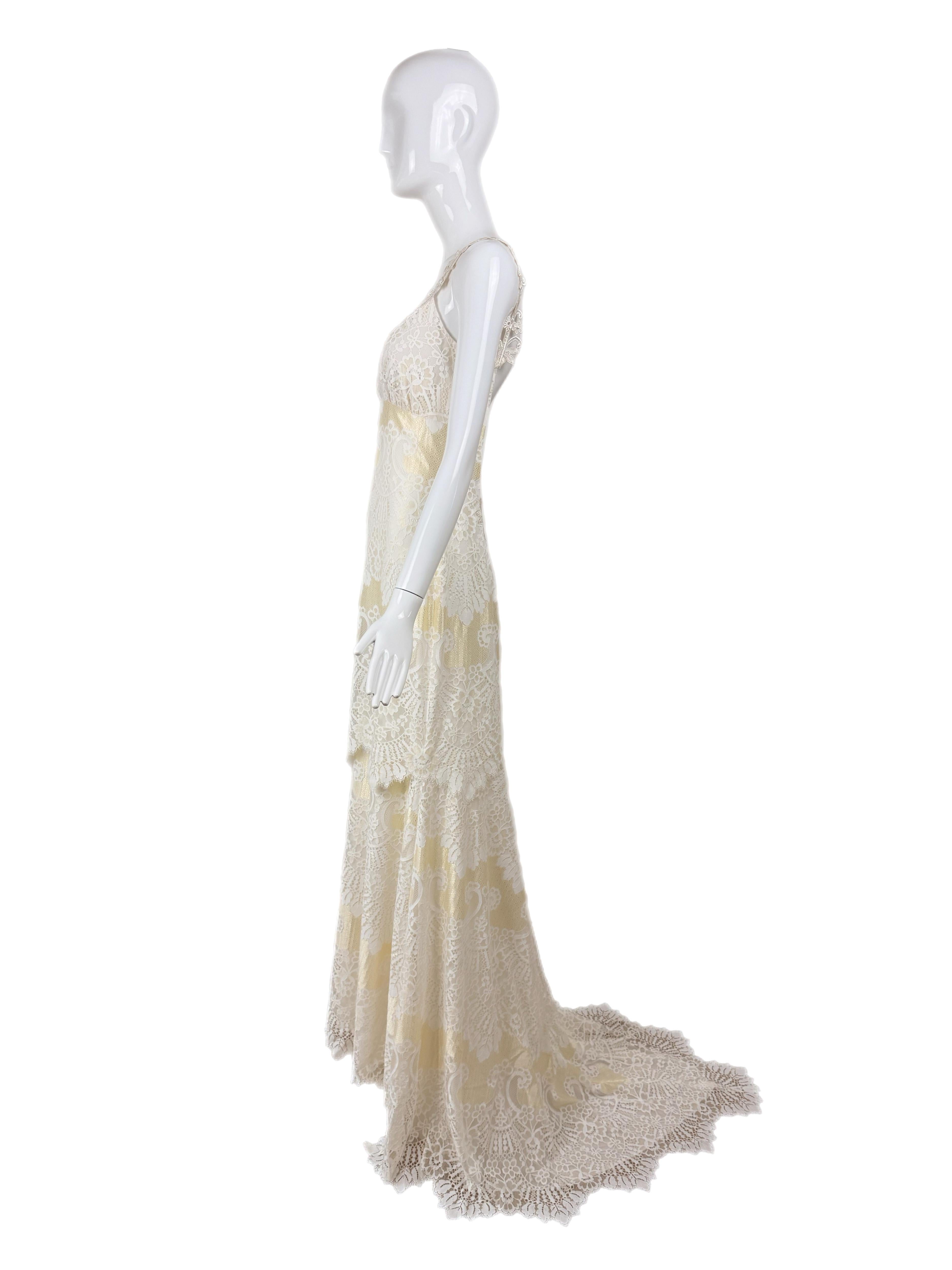 CLAIRE PETTIBONE 2015 Sample Golden Bridal Gown Backless Wedding Maxi Dress Gris en venta