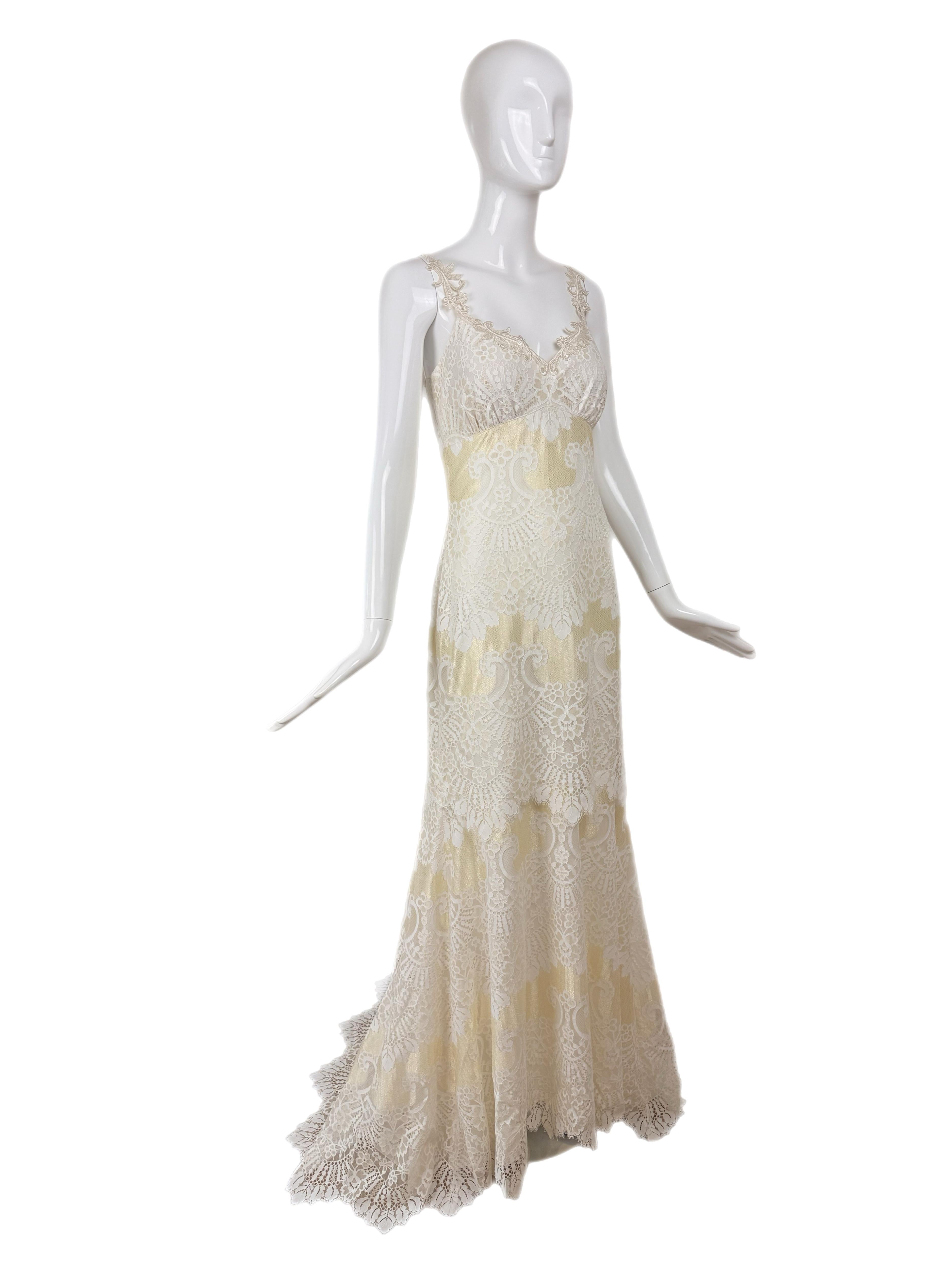 De las mujeres CLAIRE PETTIBONE 2015 Sample Golden Bridal Gown Backless Wedding Maxi Dress en venta