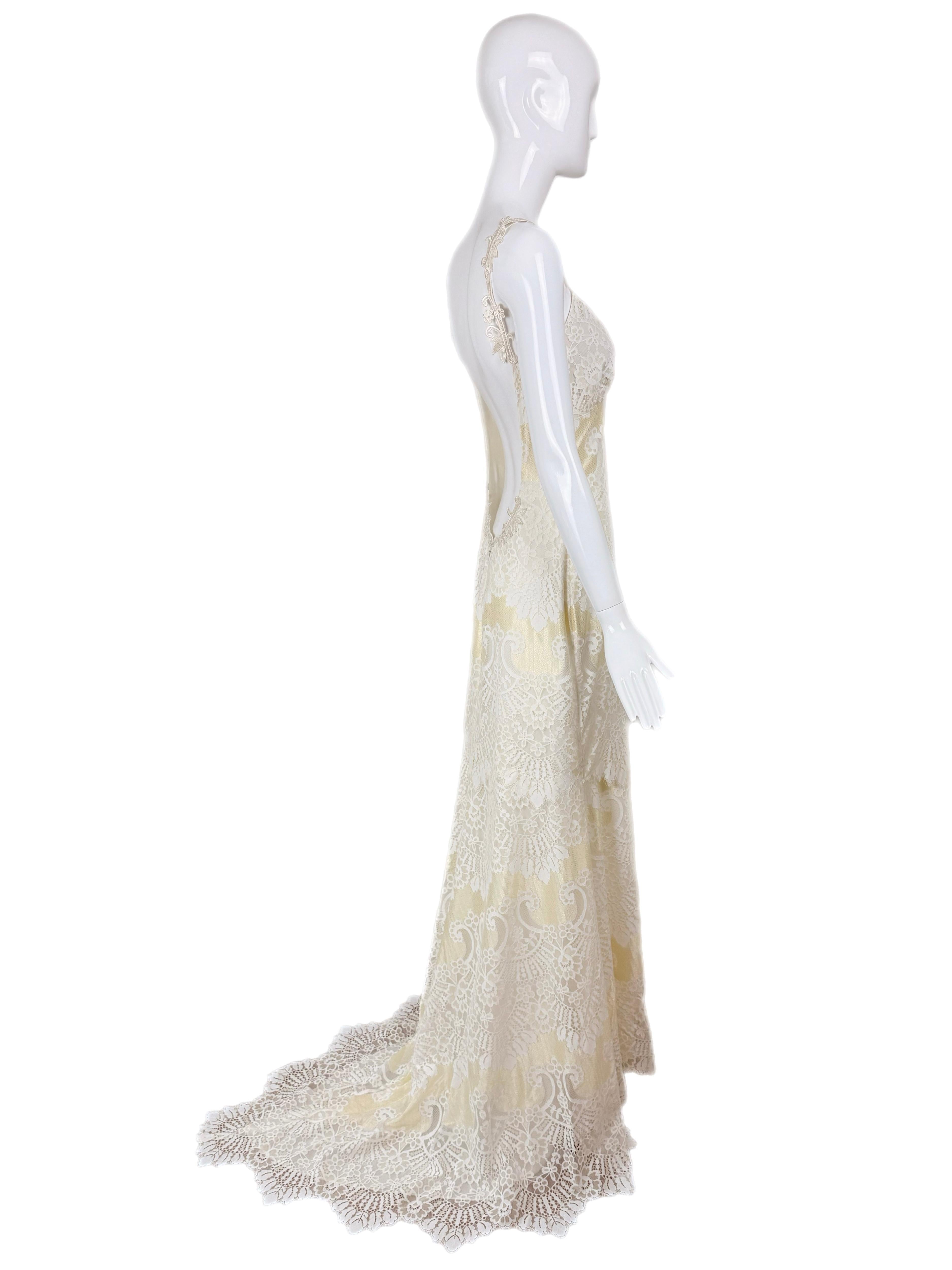 CLAIRE PETTIBONE 2015 Sample Golden Bridal Gown Backless Wedding Maxi Dress en venta 1