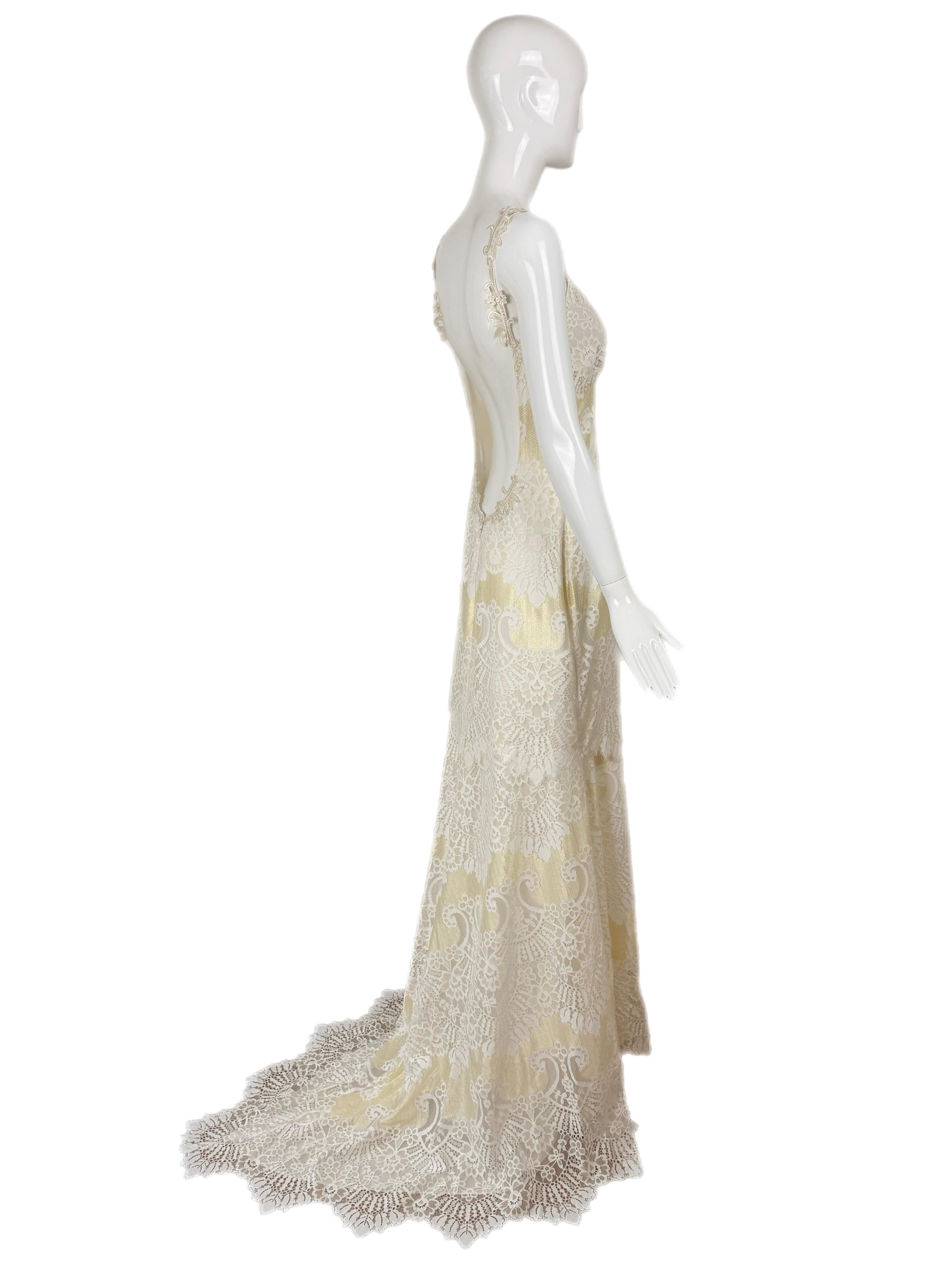 CLAIRE PETTIBONE 2015 Sample Golden Bridal Gown Backless Wedding Maxi Dress en venta 3