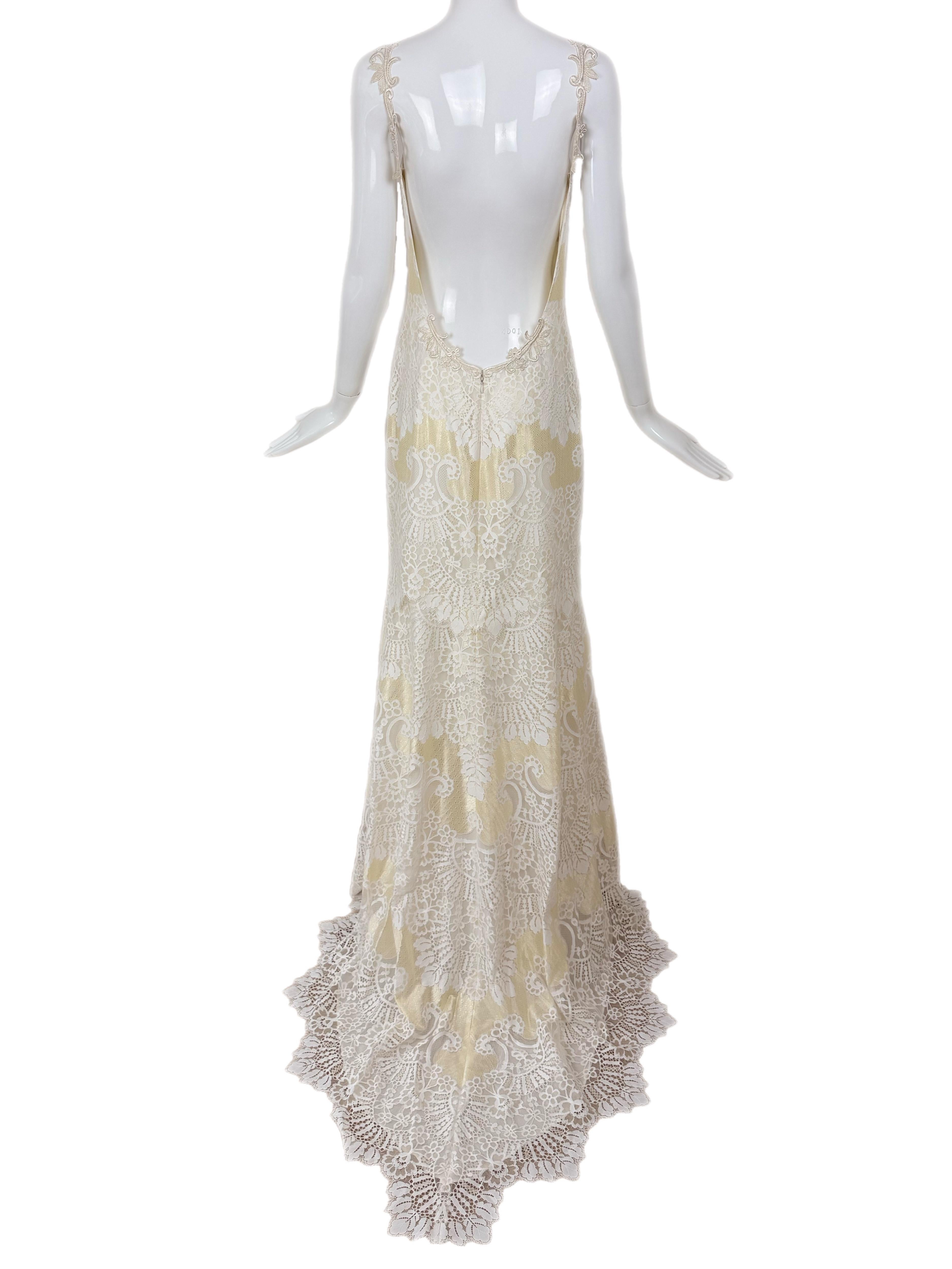 CLAIRE PETTIBONE 2015 Sample Golden Bridal Gown Backless Wedding Maxi Dress en venta 4