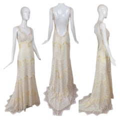 CLAIRE PETTIBONE 2015 Muster Goldenes Brautkleid rückenfreies Hochzeit Maxikleid