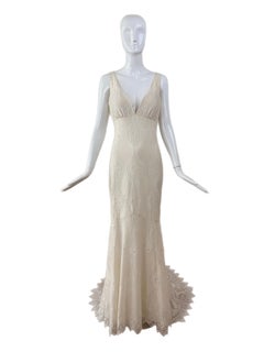 CLAIRE PETTIBONE 2015 Vanilla Cream Lace Bridal Gown Backless Wedding Dress