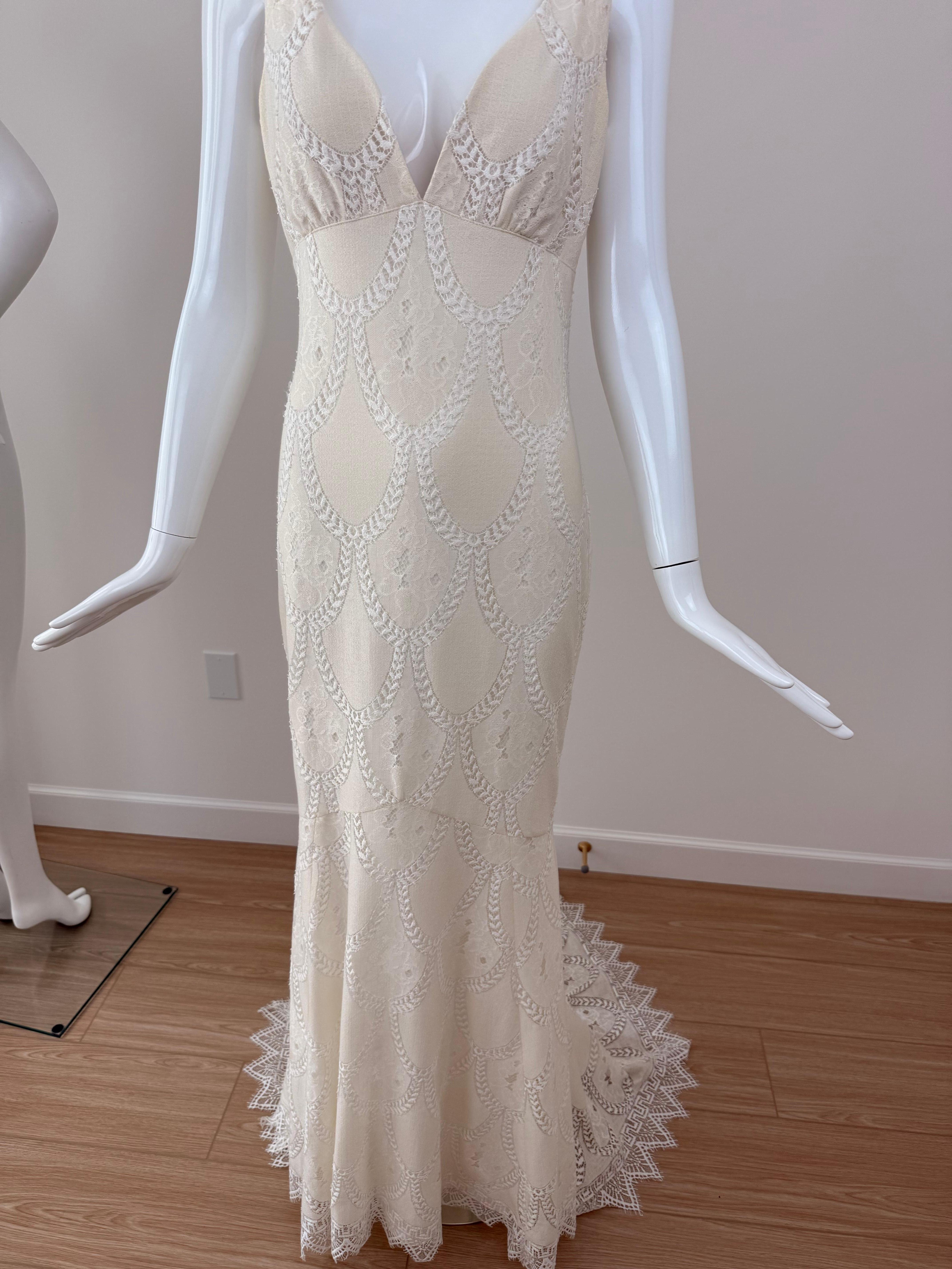 CLAIRE PETTIBONE 2015 Vanilla Cream Lace Bridal Gown Backless Wedding Dress For Sale 2