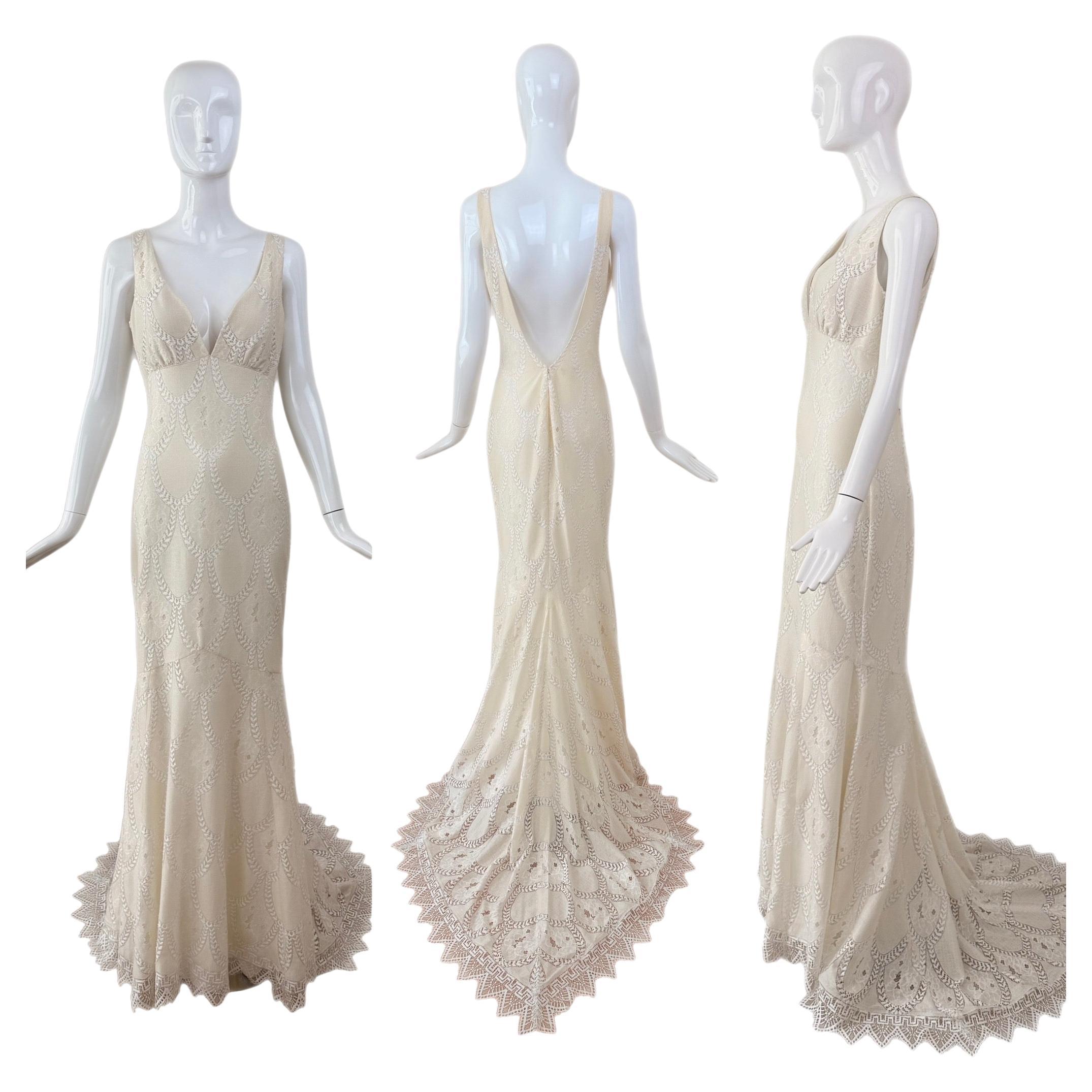 CLAIRE PETTIBONE 2015 Vanilla Cream Lace Bridal Gown Backless Wedding Dress For Sale