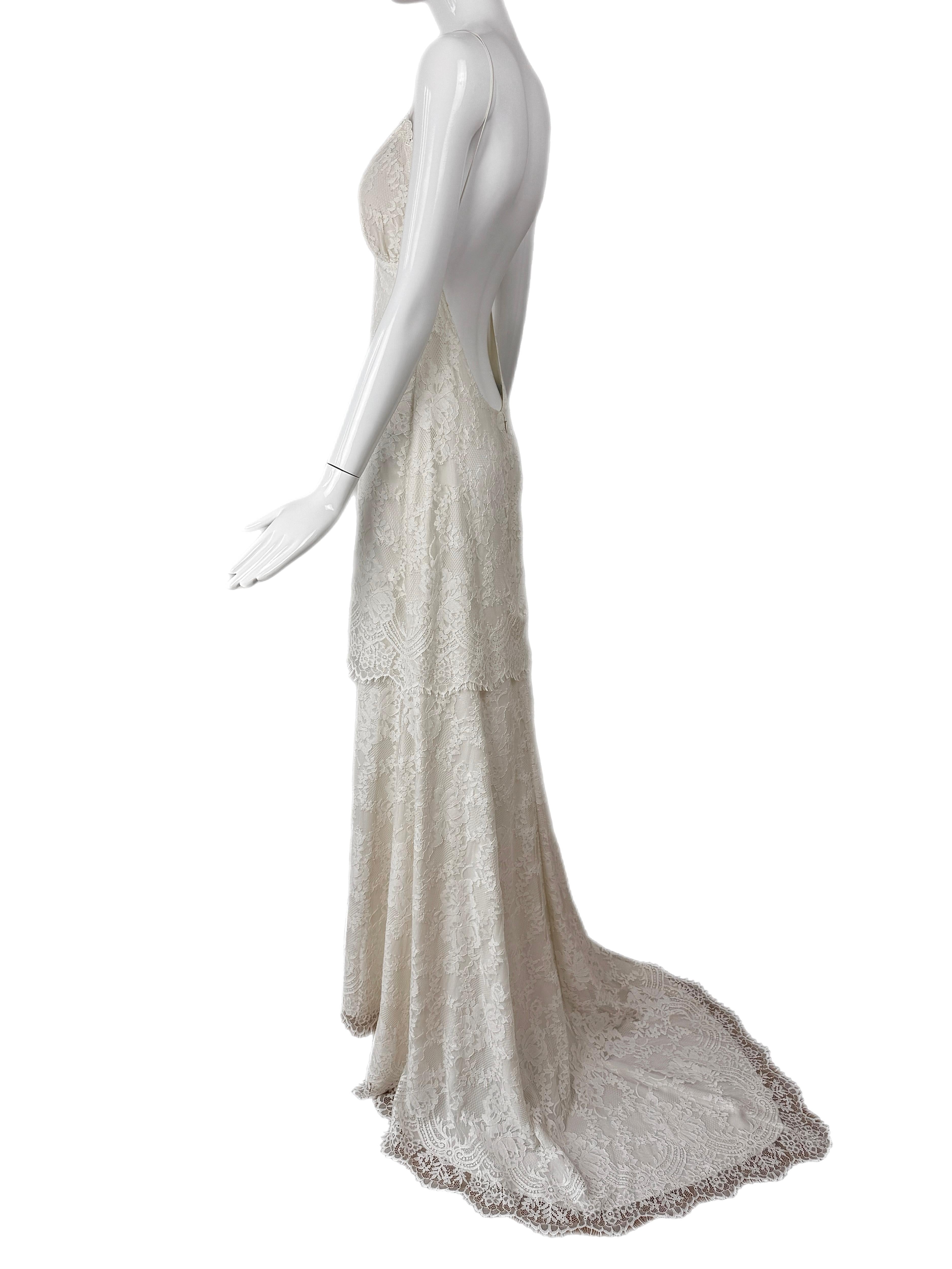 CLAIRE PETTIBONE 2017 Muestra Vestido de novia de encaje marfil Vestido de novia sin espalda Gris en venta