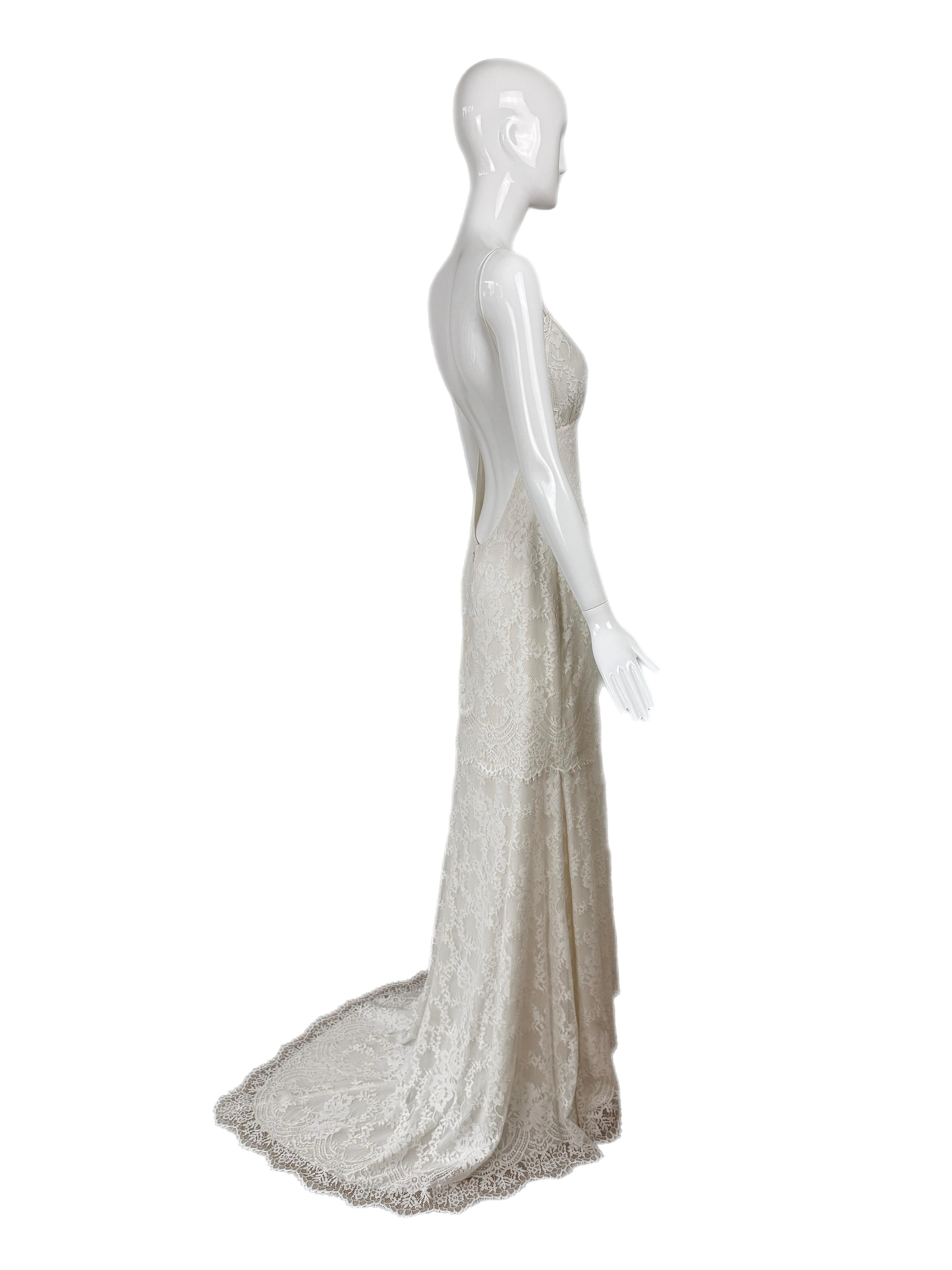 De las mujeres CLAIRE PETTIBONE 2017 Muestra Vestido de novia de encaje marfil Vestido de novia sin espalda en venta